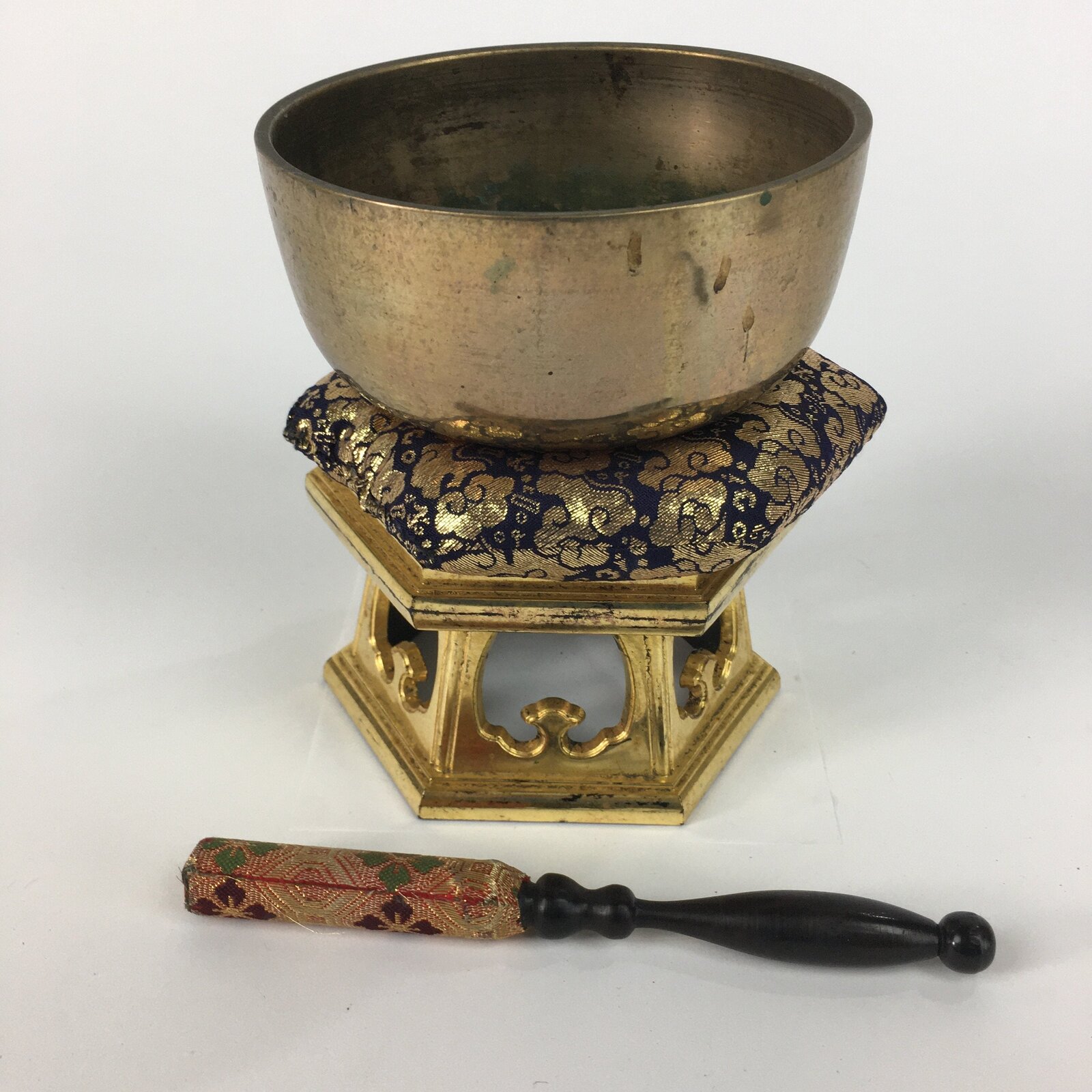 Japanese Buddhist Altar Fitting Vtg Orin Bell Singing Bowl Pillow Striker BU448