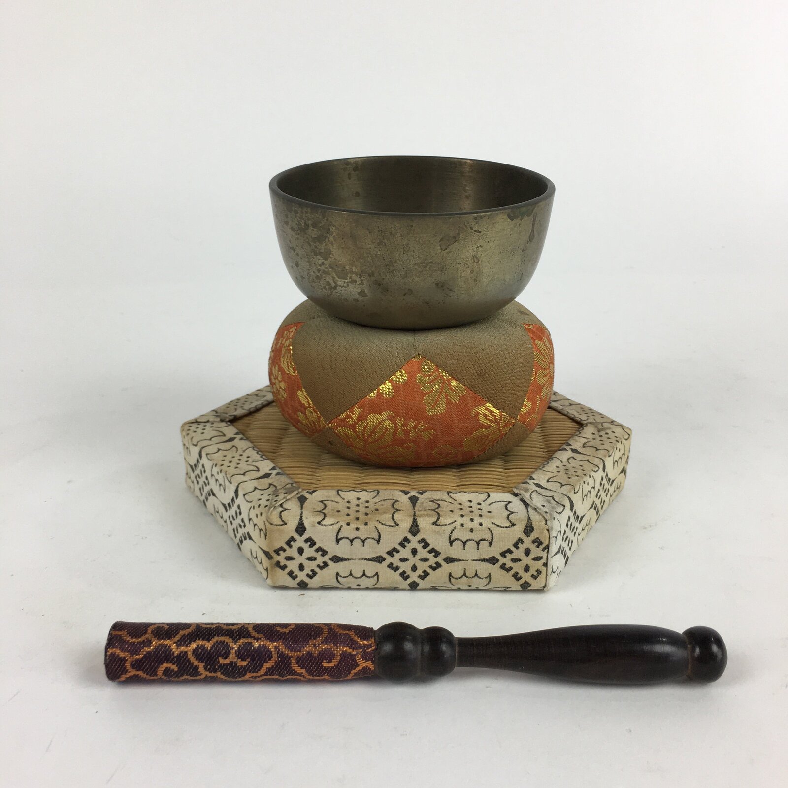 Japanese Buddhist Altar Fitting Vtg Orin Bell Singing Bowl Pillow Striker BU683