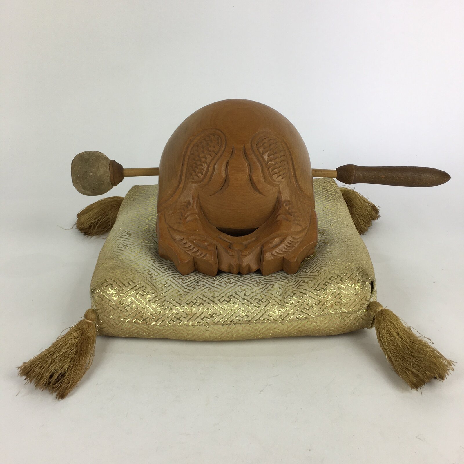 Japanese Buddhist Altar Fitting Vtg Wood Carving Drum Mokugyo BU731