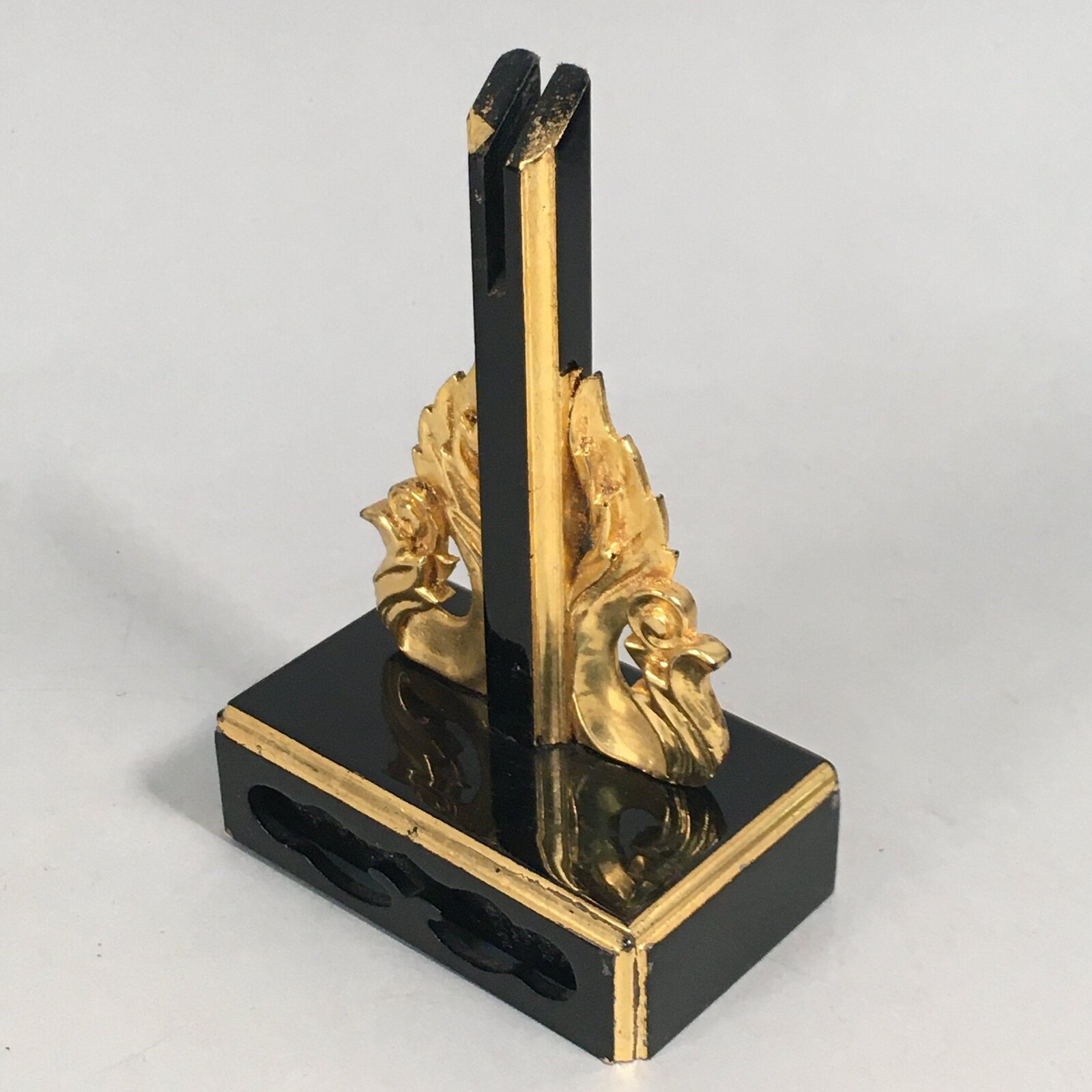 Japanese Buddhist Altar Fitting Vtg Wood Lacquer Black Gold Stand BU291