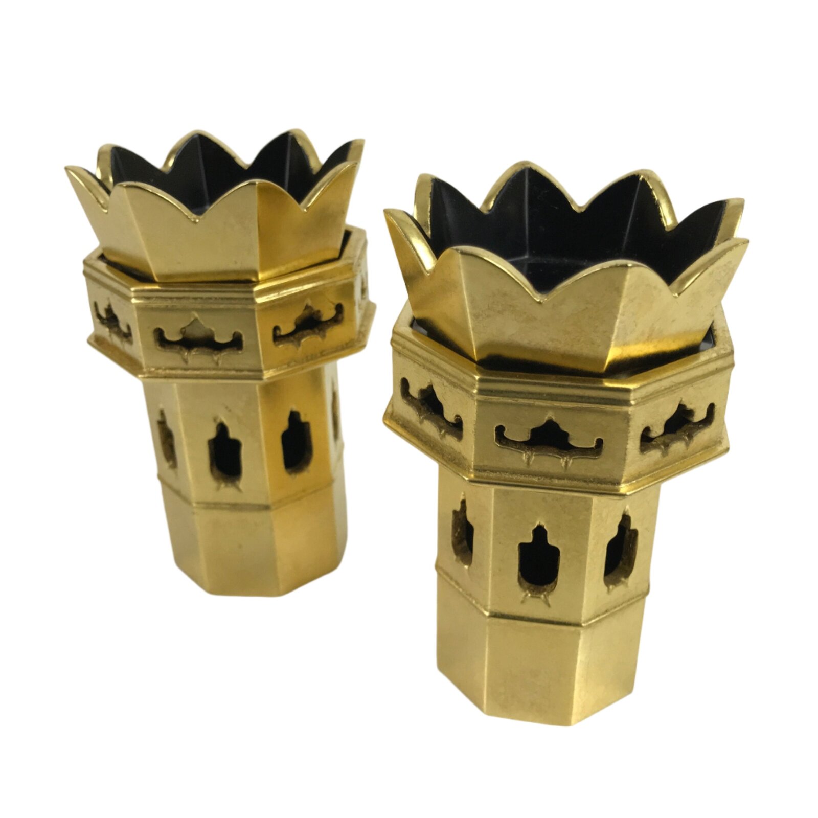 Japanese Buddhist Altar Fitting Wood Kuge Offering Stand Vtg 2pc Gold BA359