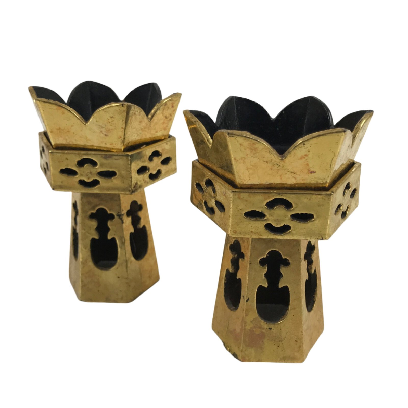 Japanese Buddhist Altar Fitting Wood Kuge Offering Stand Vtg 2pc Gold BA390