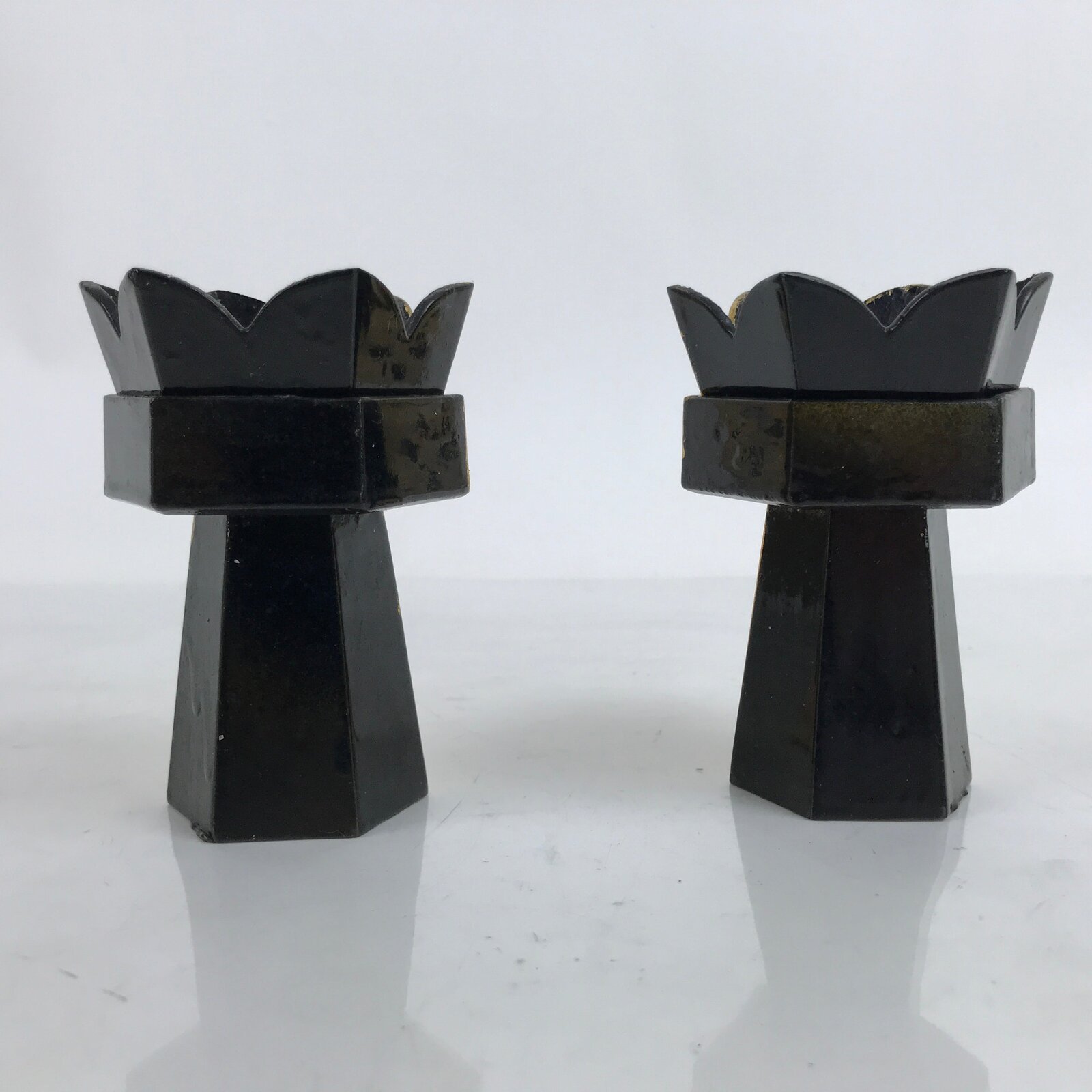 Japanese Buddhist Altar Fitting Wood Kuge Offering Stand Vtg 2pc Gold BA390