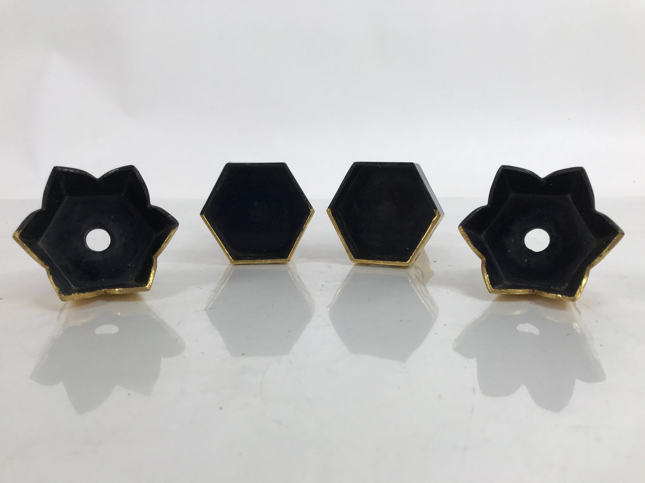 Japanese Buddhist Altar Fitting Wood Kuge Offering Stand Vtg 2pc Gold BA390