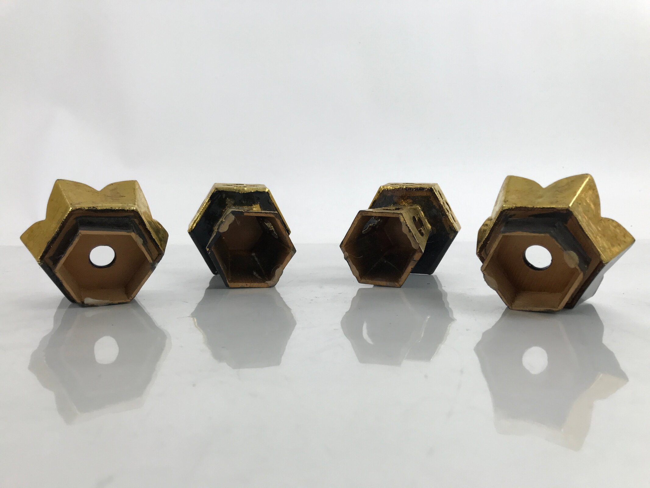 Japanese Buddhist Altar Fitting Wood Kuge Offering Stand Vtg 2pc Gold BA390