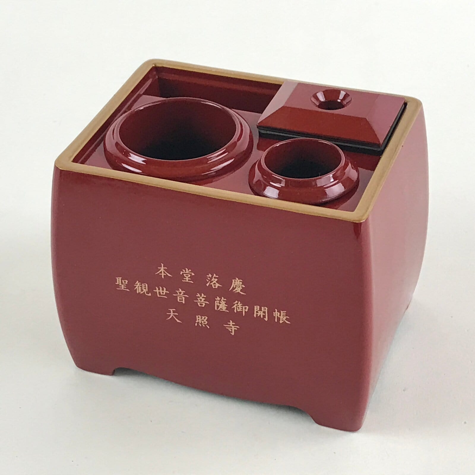 Japanese Buddhist Altar Fitting Wooden Lacquer Candle Stand Set Vtg Incense BA74