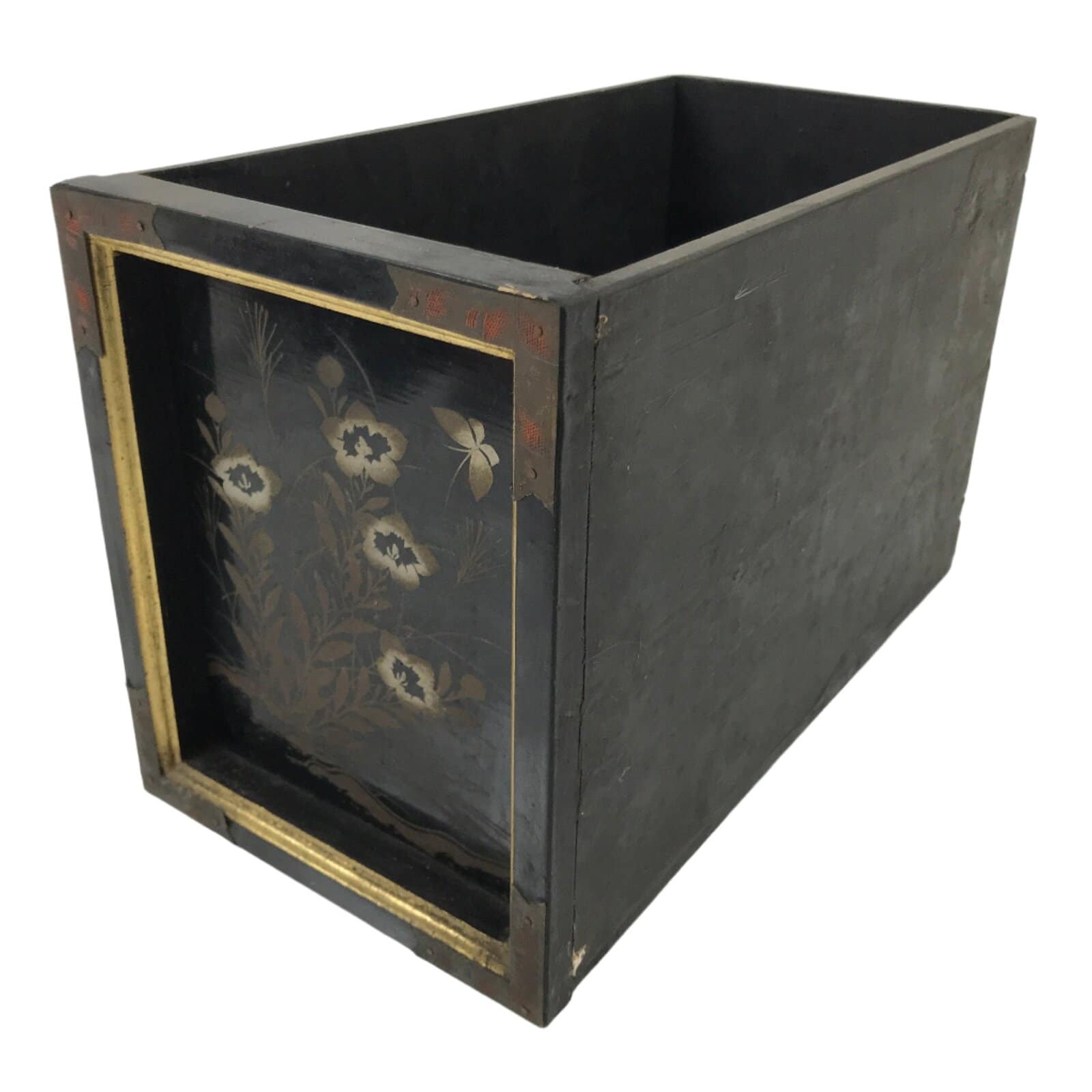 Japanese Buddhist Altar Lacquer Drawer Vtg Gold Makie Balloon Flower Kikyo BA500