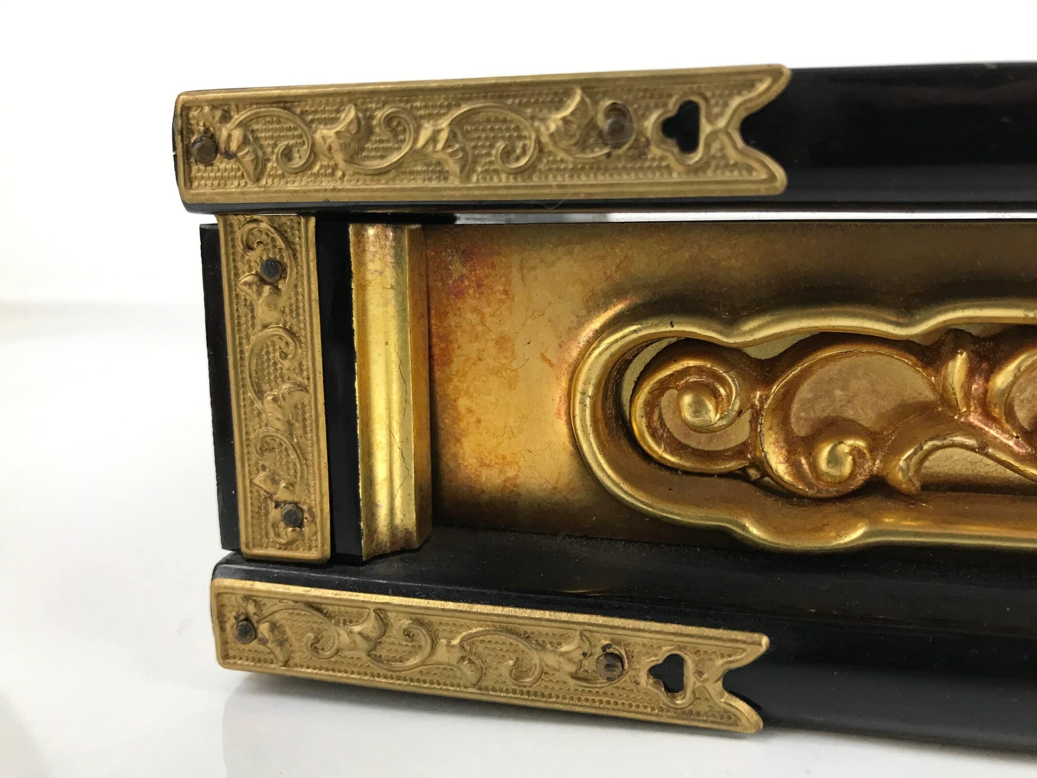 Japanese Buddhist Altar Lacquer Part Vtg Gilt Carved Wood Vines Gold Black BA429