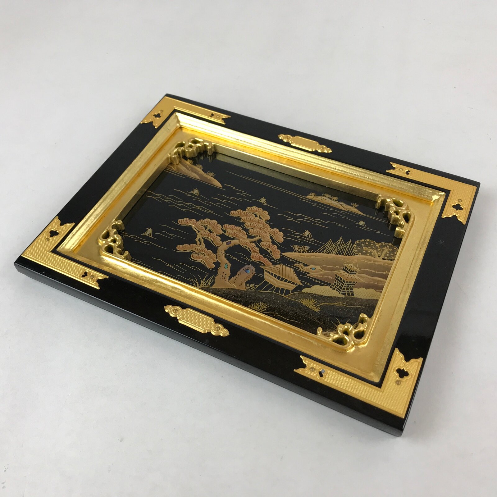 Japanese Buddhist Altar Lacquered Door Panel Vtg Gilt Makie Scenery Gold BA234