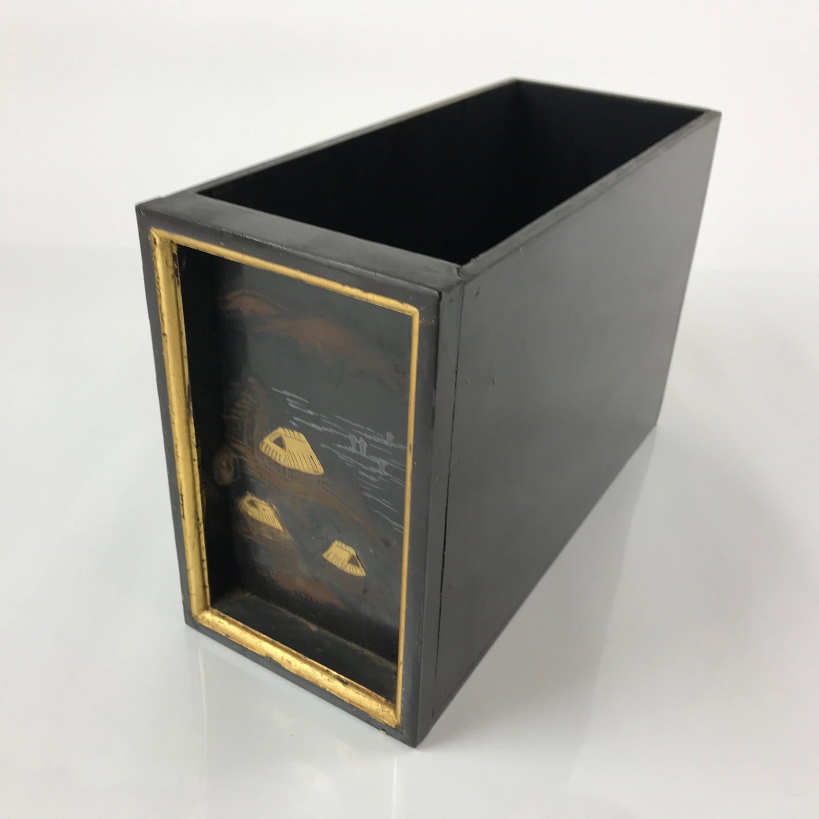 Japanese Buddhist Altar Lacquered Drawer Gilt Makie Village Scenery Gold BA271