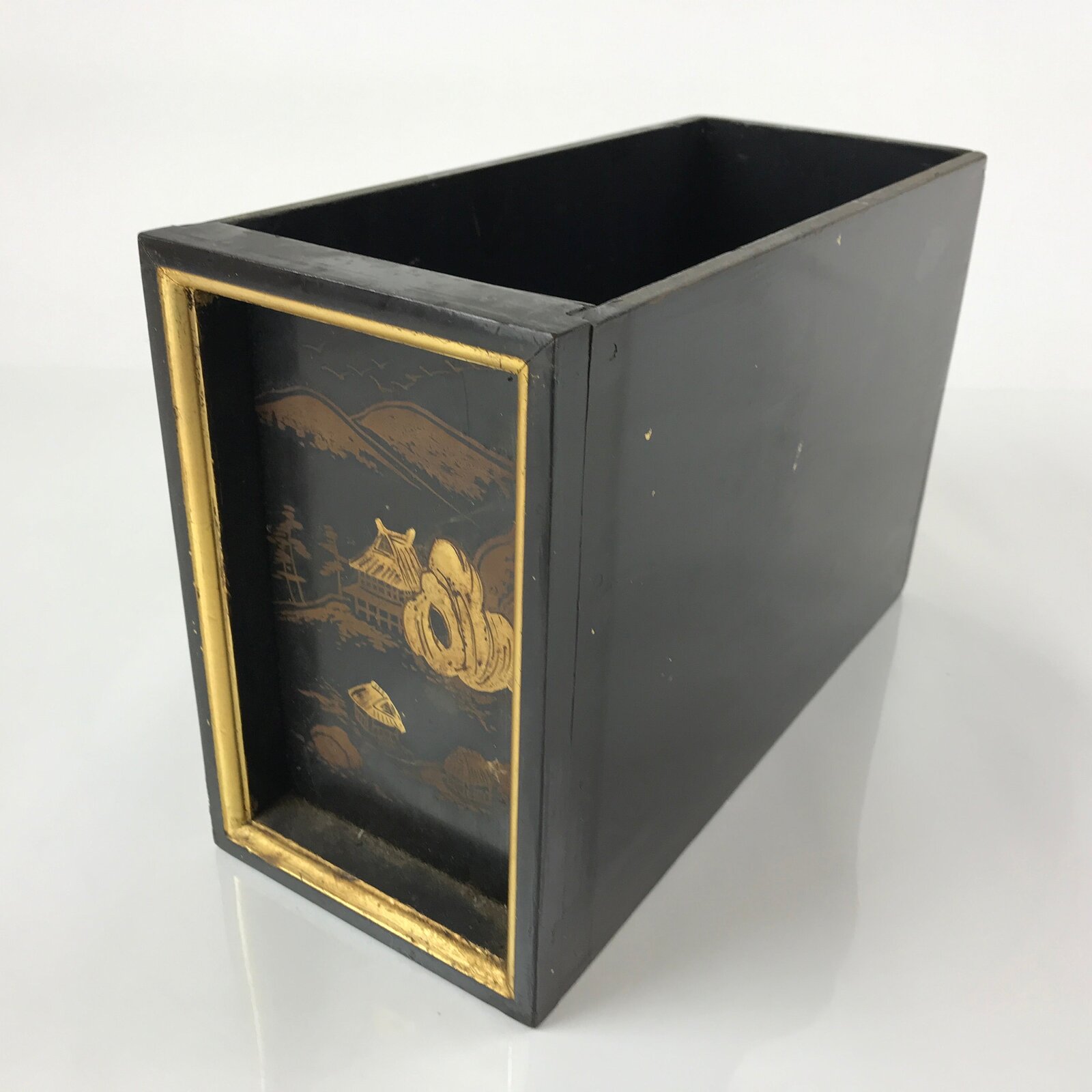 Japanese Buddhist Altar Lacquered Drawer Gilt Makie Village Scenery Gold BA272
