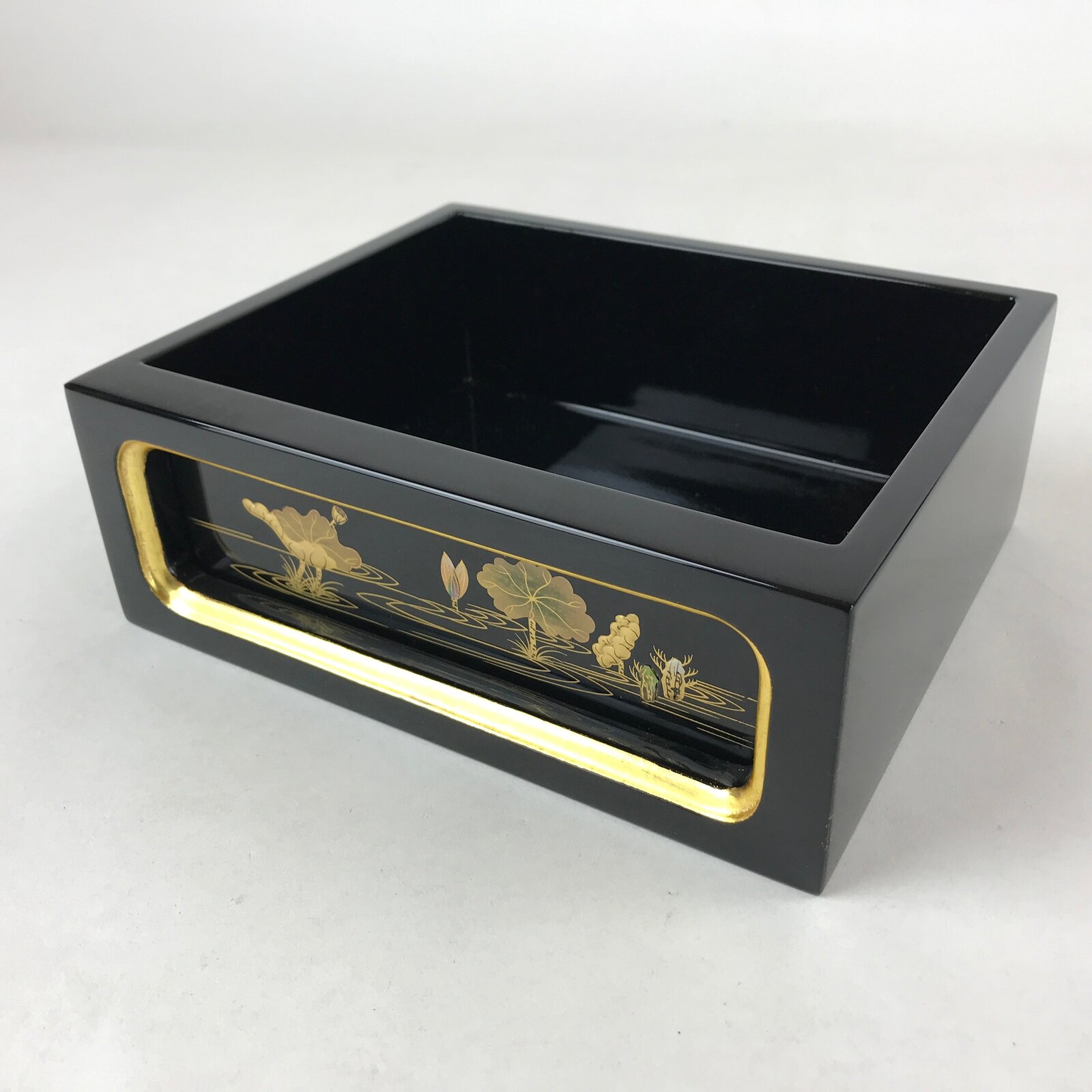 Japanese Buddhist Altar Lacquered Drawer Vtg Gilt Makie Lotus Pond Gold BA231