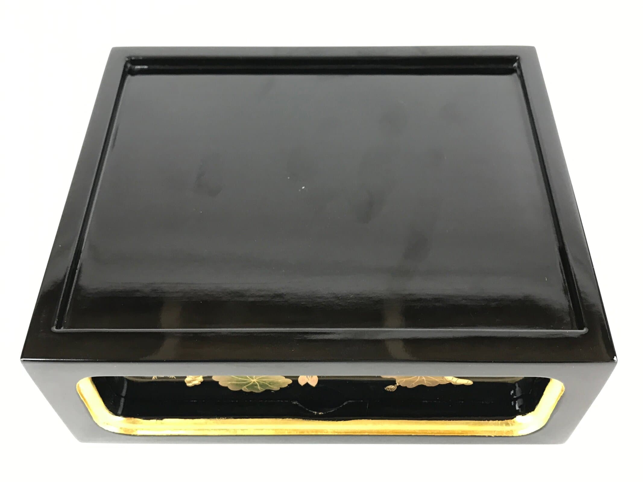 Japanese Buddhist Altar Lacquered Drawer Vtg Gilt Makie Lotus Pond Gold BA231