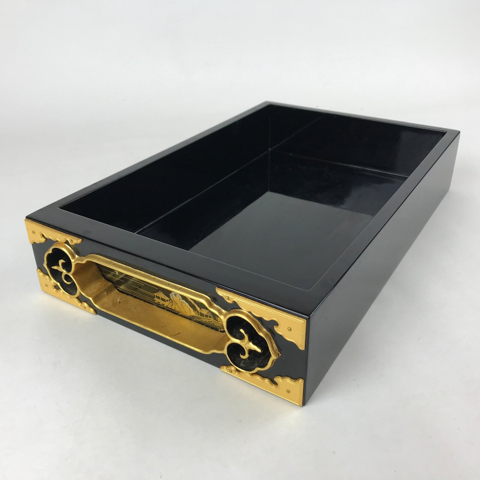 Japanese Buddhist Altar Lacquered Drawer Vtg Gilt Makie Scenery Raden Gold BA230