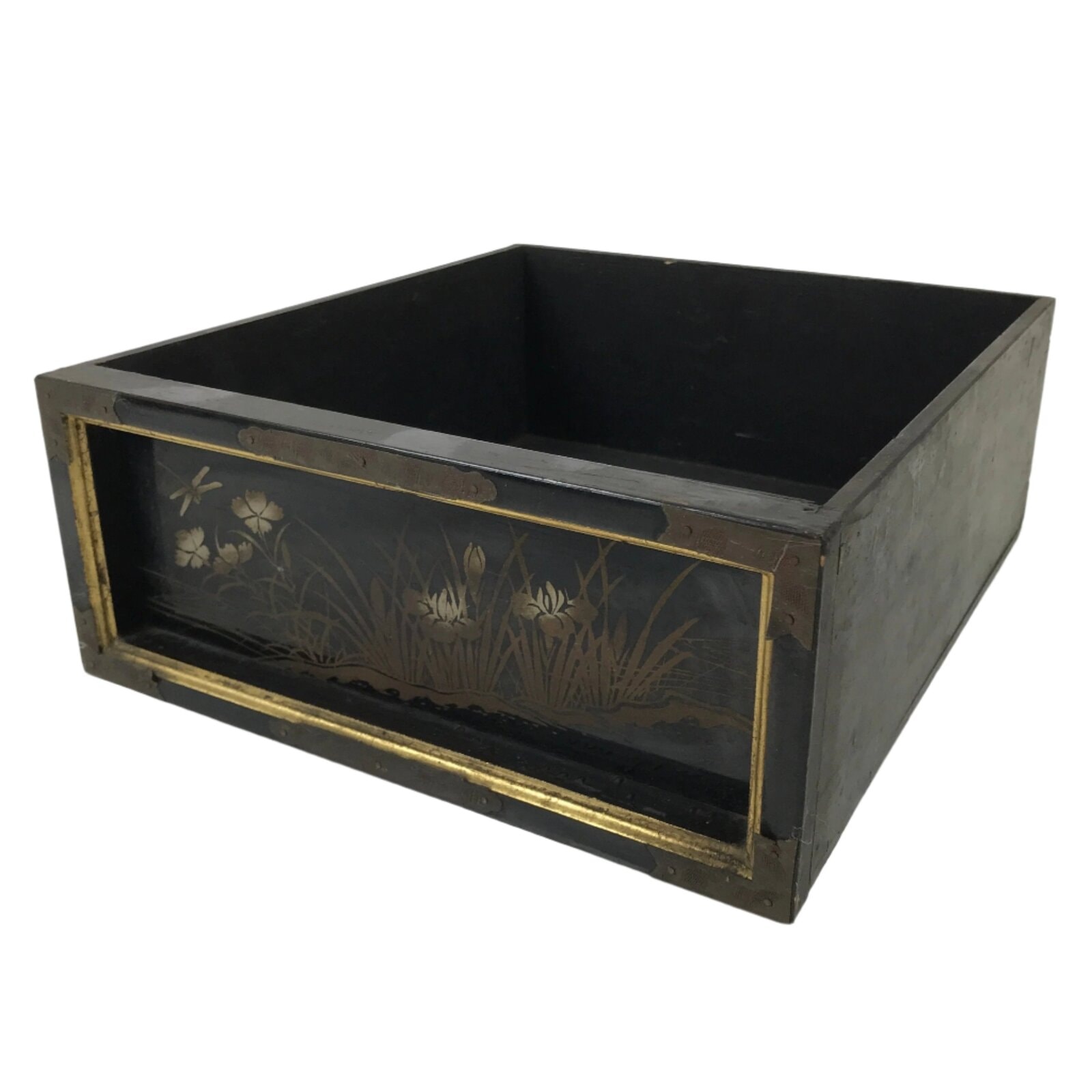 Japanese Buddhist Altar Lacquered Drawer Vtg Gold Makie Iris Carnation BA501