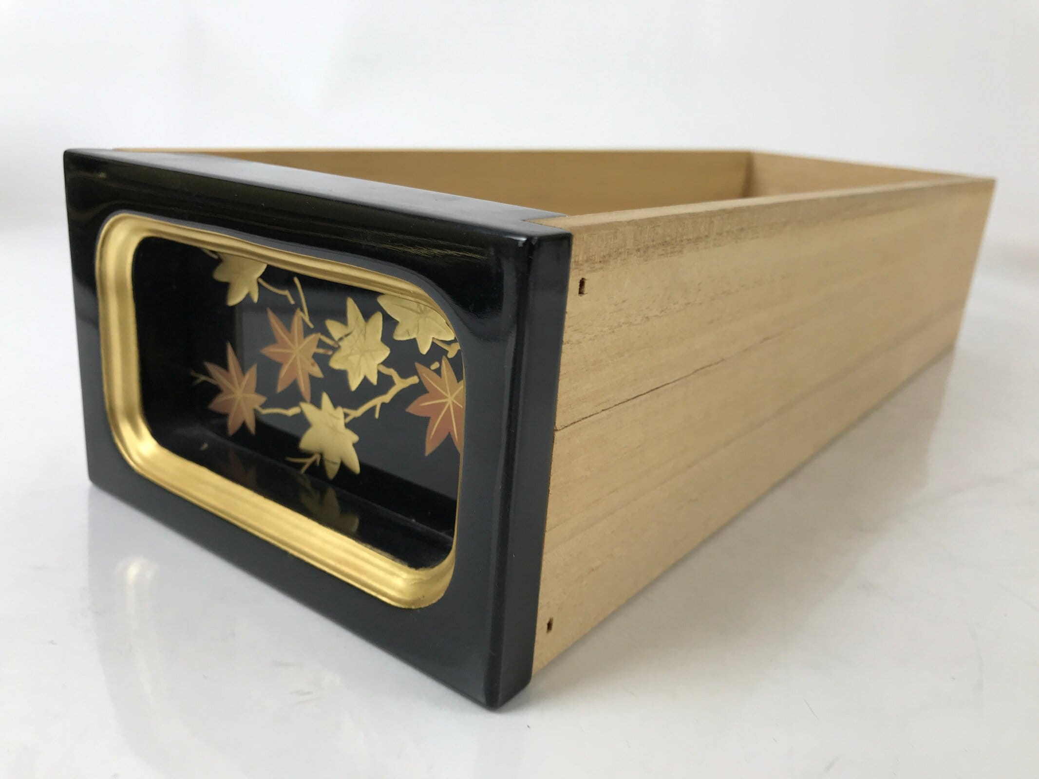 Japanese Buddhist Altar Lacquered Wood Base Piece Black Gold Makie Drawers BA585