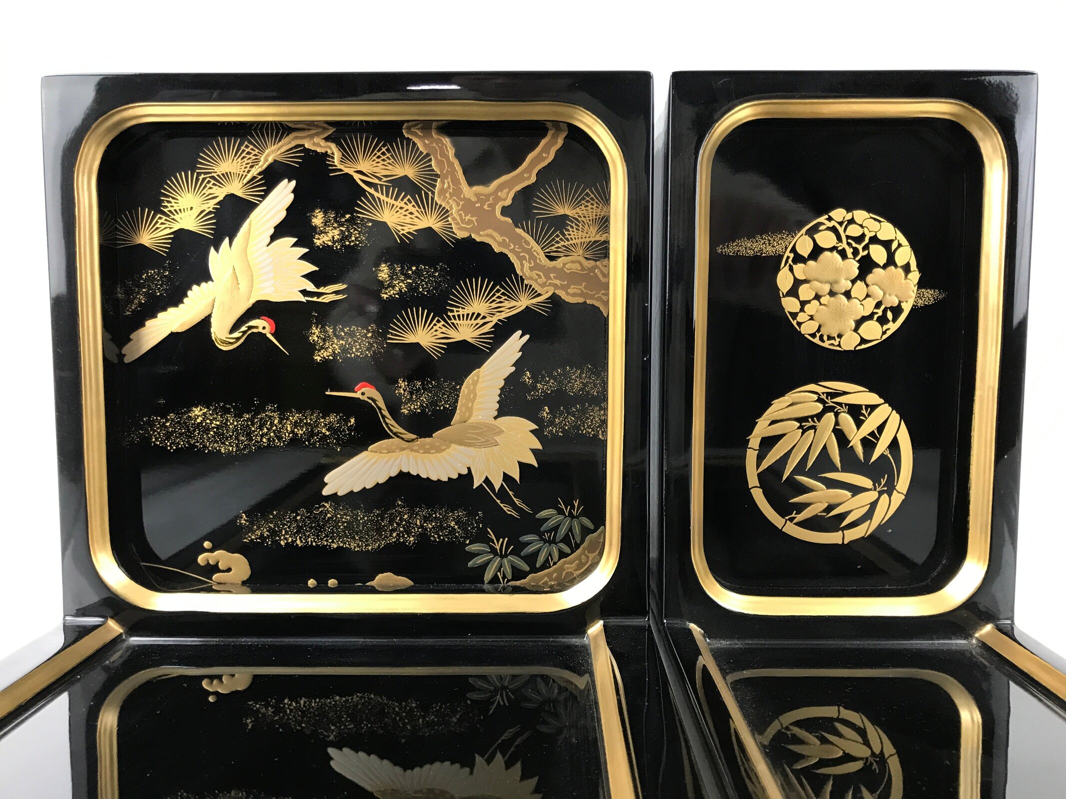 Japanese Buddhist Altar Lacquered Wood Base Piece Black Gold Makie Drawers BA585