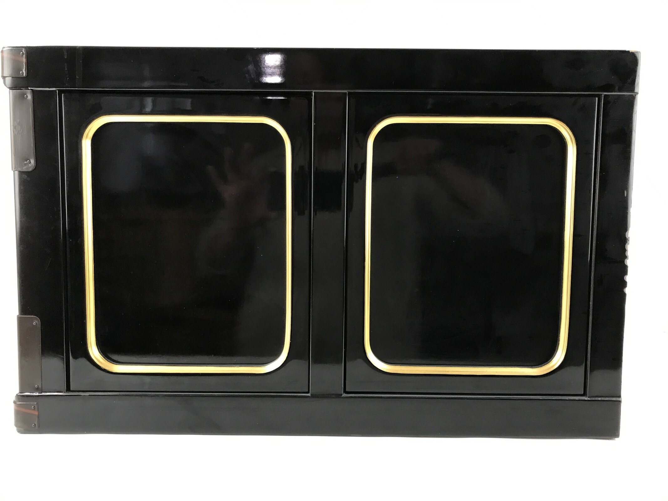 Japanese Buddhist Altar Lacquered Wood Base Piece Black Gold Makie Drawers BA585