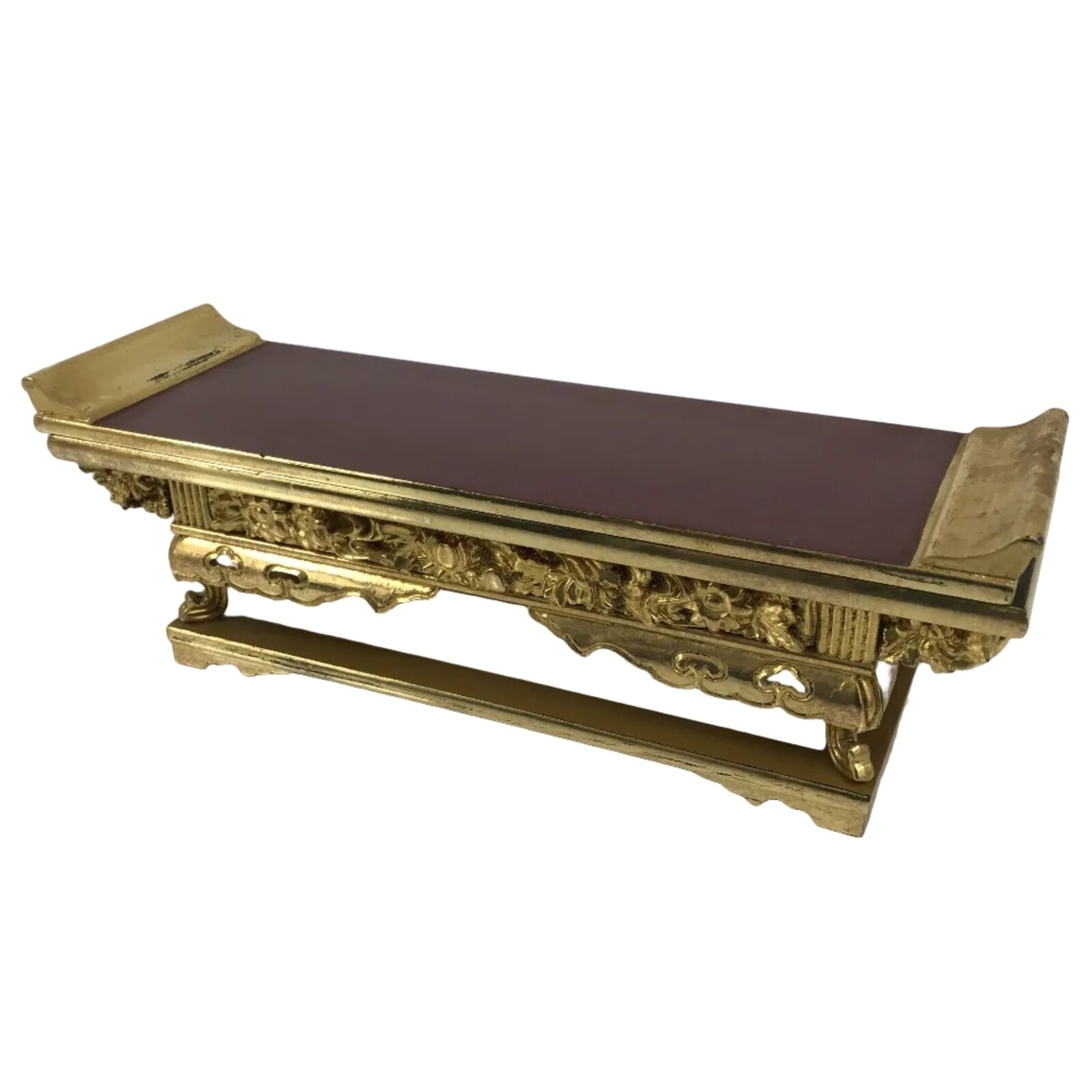 Japanese Buddhist Altar Lacquered Wood Offering Table Vtg Maejoku Red Gold BA857