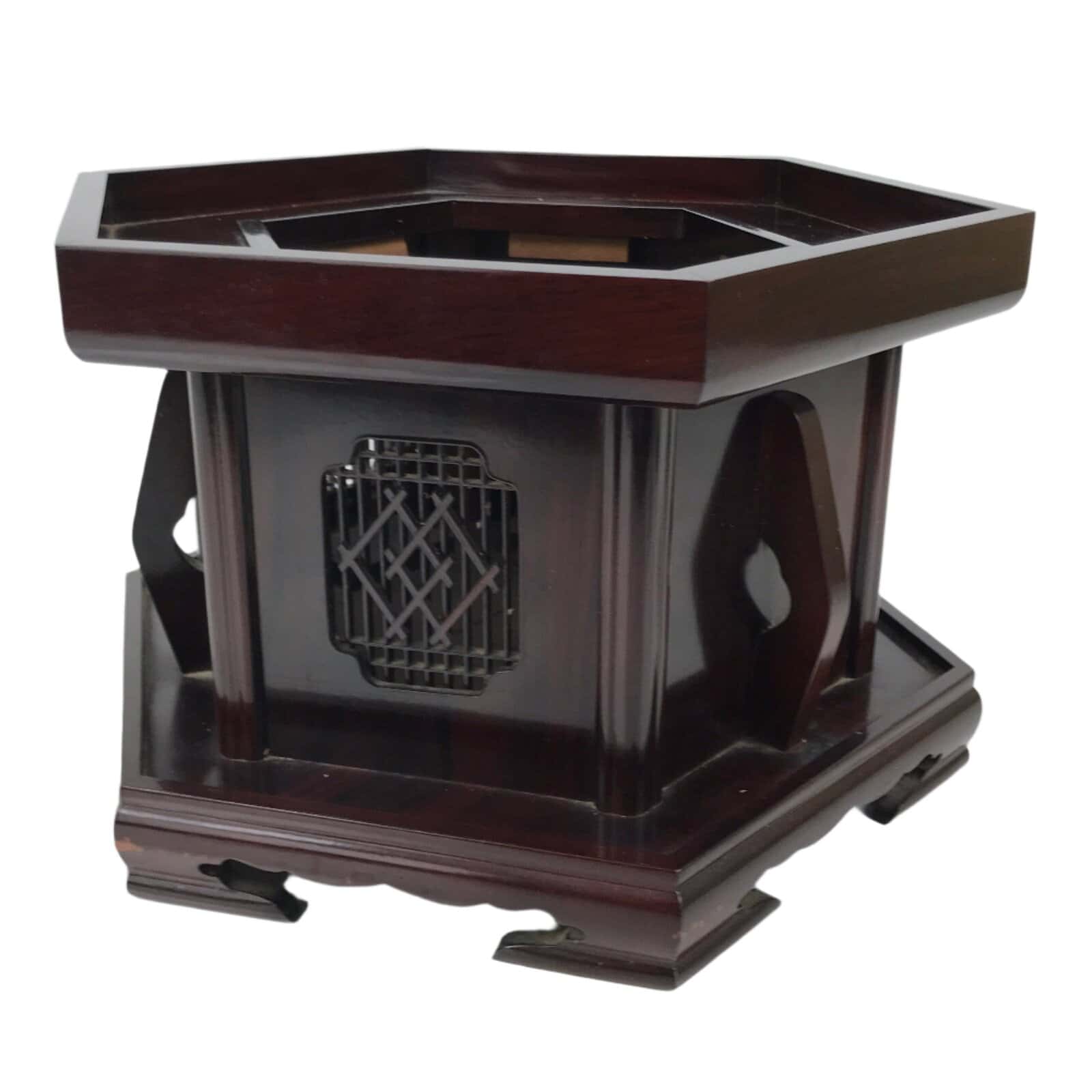 Japanese Buddhist Altar Large Wooden Singing Bell Orin Stand Vtg Hexagonal BA717