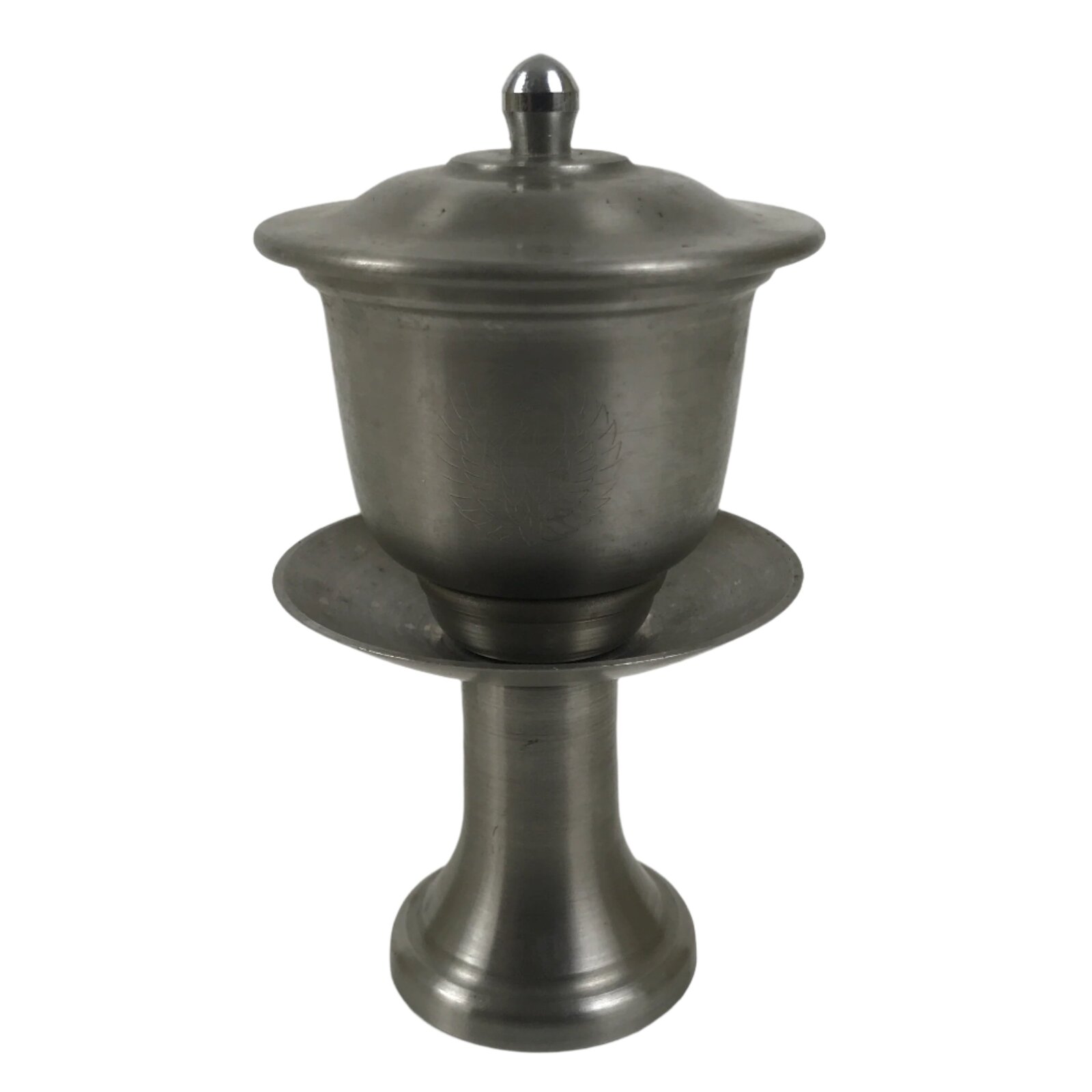 Japanese Buddhist Altar Metal Water Offering Cup Tea Chaki Silver Stand BA639