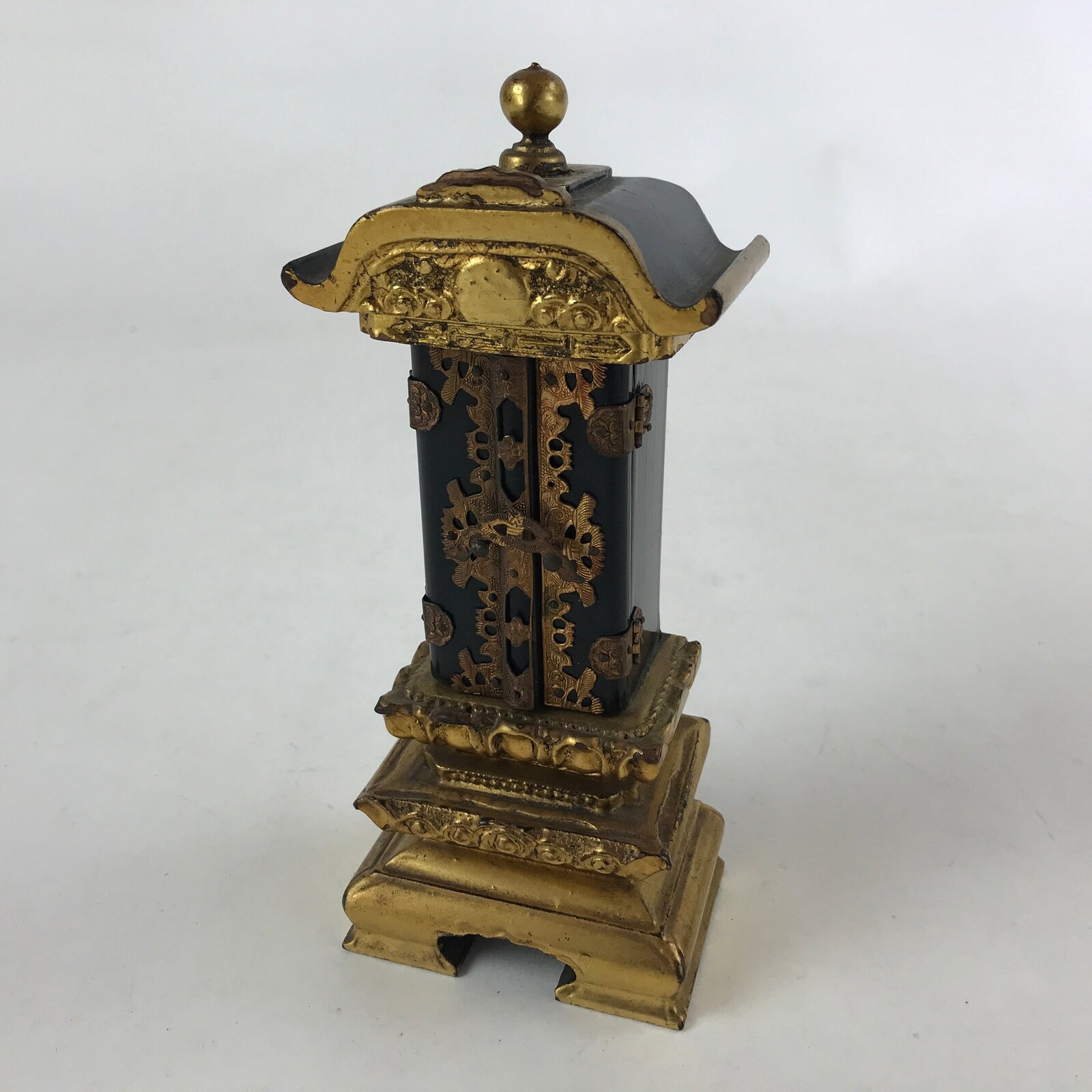 Japanese Buddhist Altar Mortuary Tablet Vtg Gold Black Wood Lacquer Ihai BA135