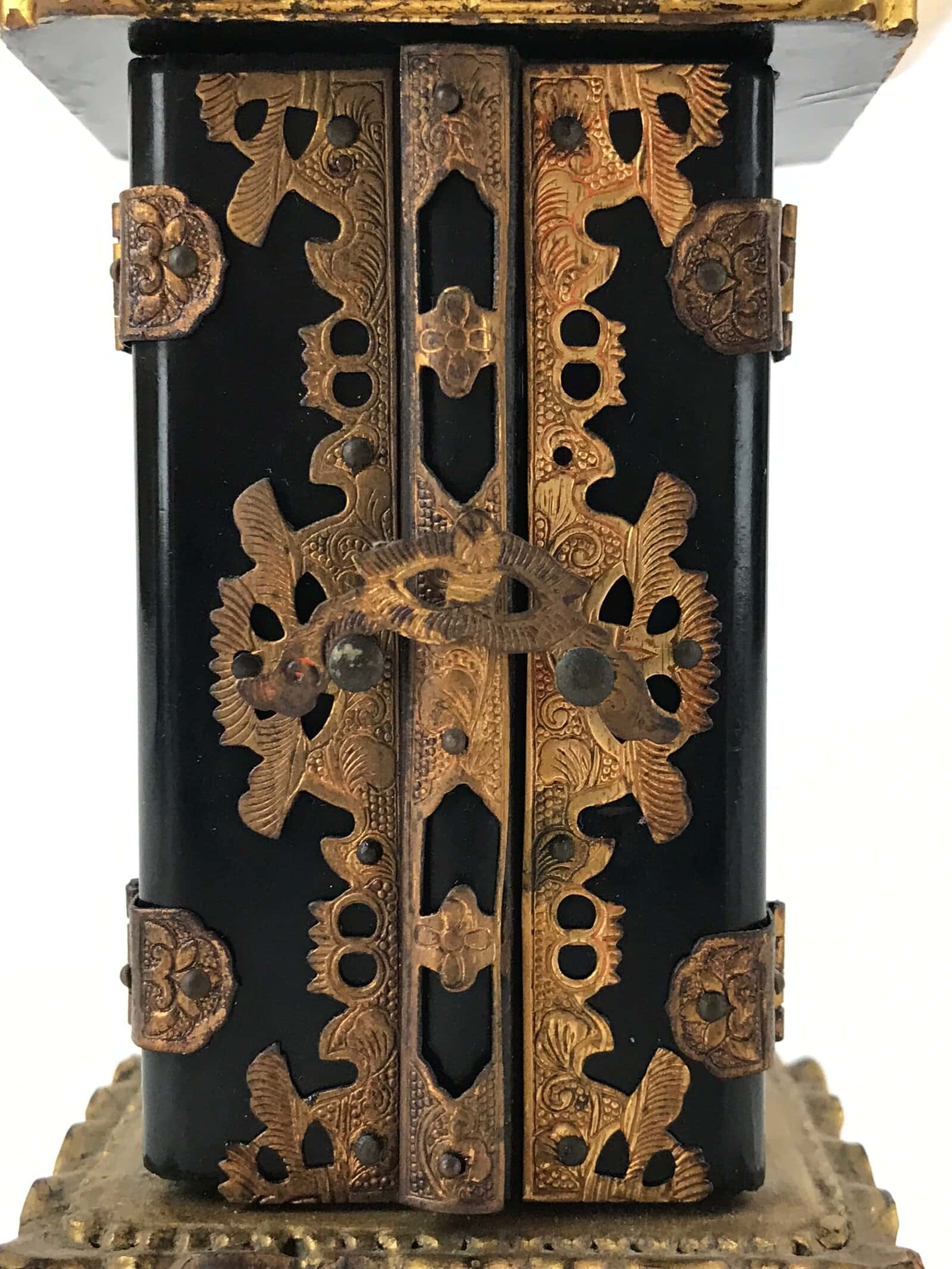 Japanese Buddhist Altar Mortuary Tablet Vtg Gold Black Wood Lacquer Ihai BA135