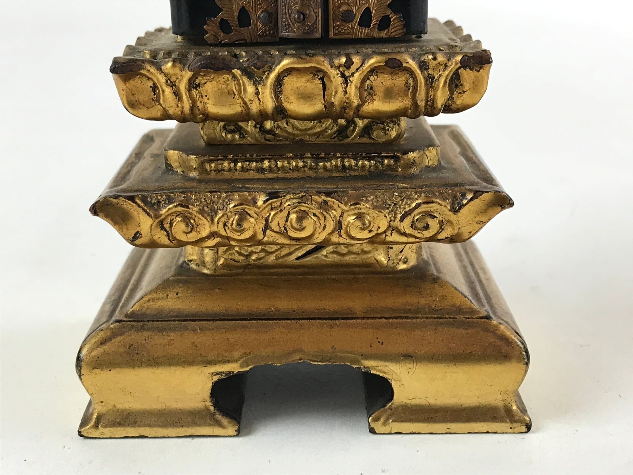 Japanese Buddhist Altar Mortuary Tablet Vtg Gold Black Wood Lacquer Ihai BA135