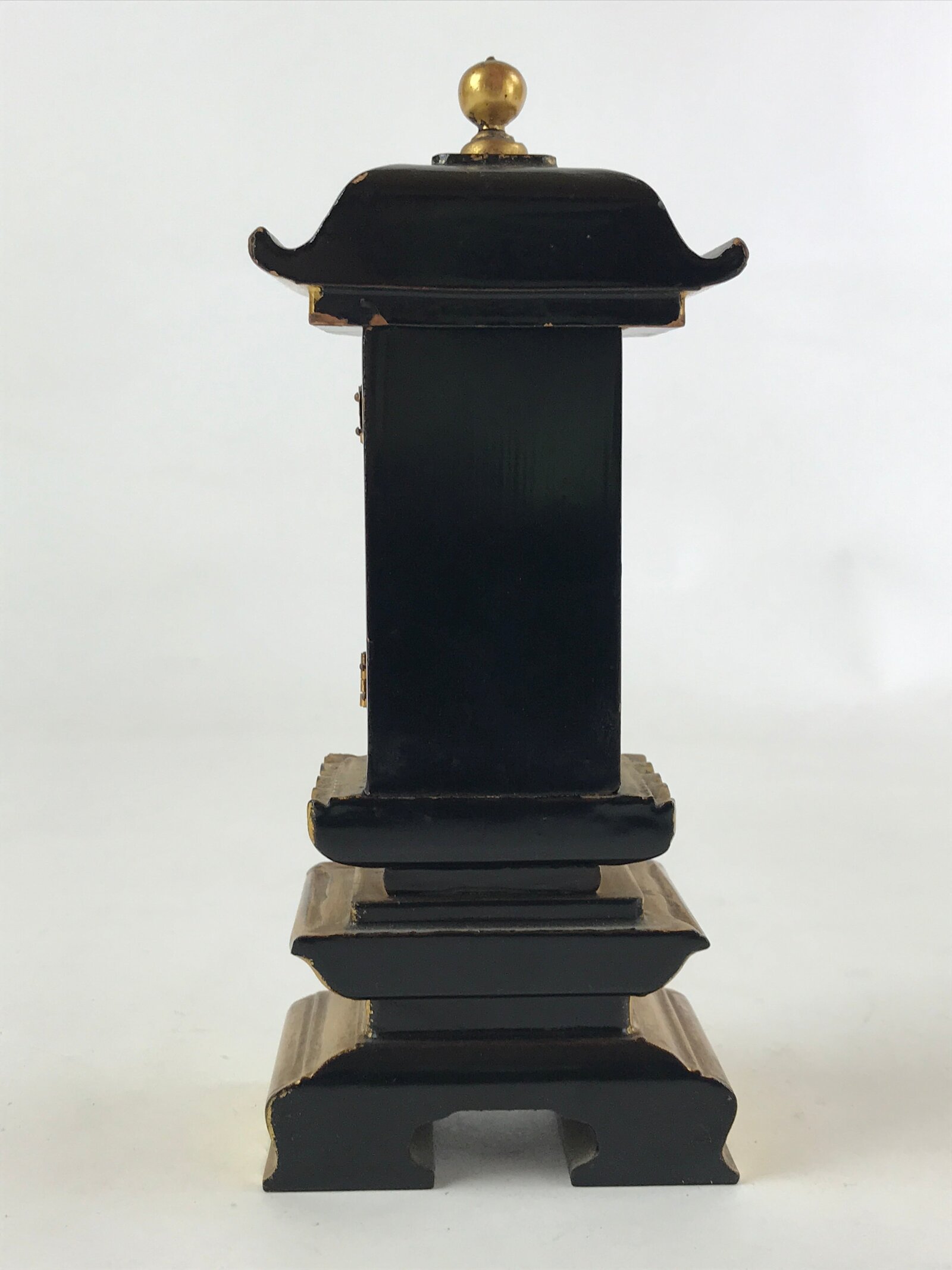 Japanese Buddhist Altar Mortuary Tablet Vtg Gold Black Wood Lacquer Ihai BA135