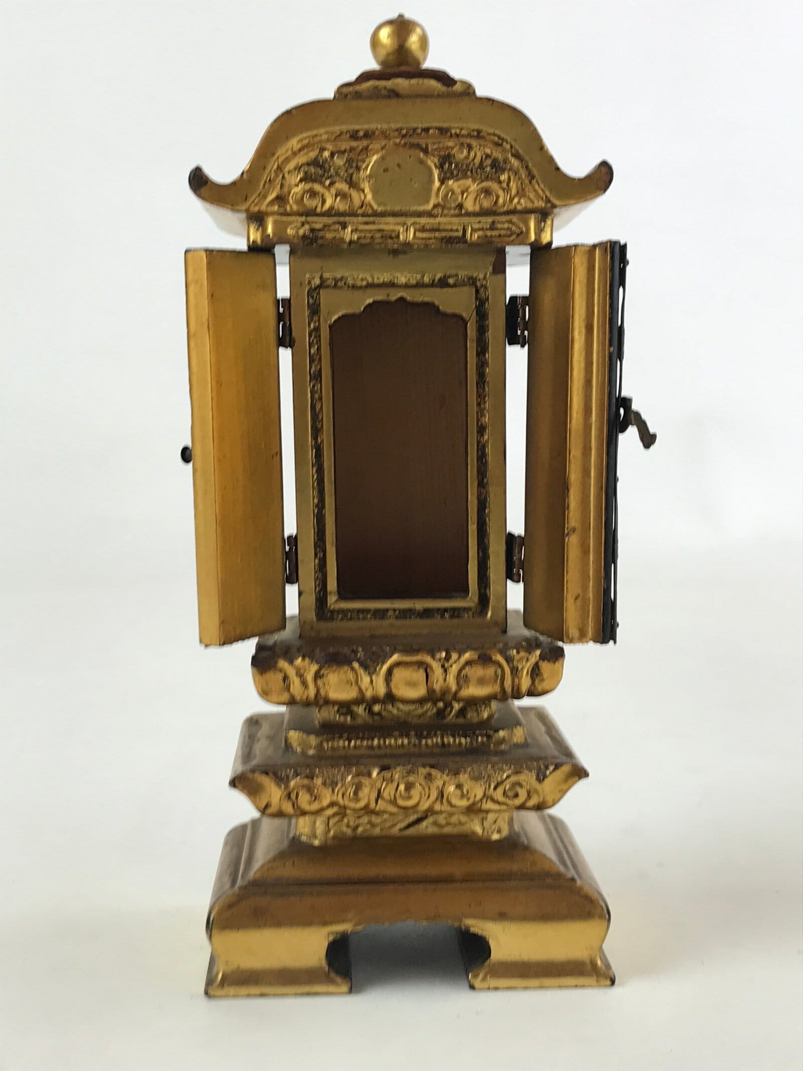 Japanese Buddhist Altar Mortuary Tablet Vtg Gold Black Wood Lacquer Ihai BA135