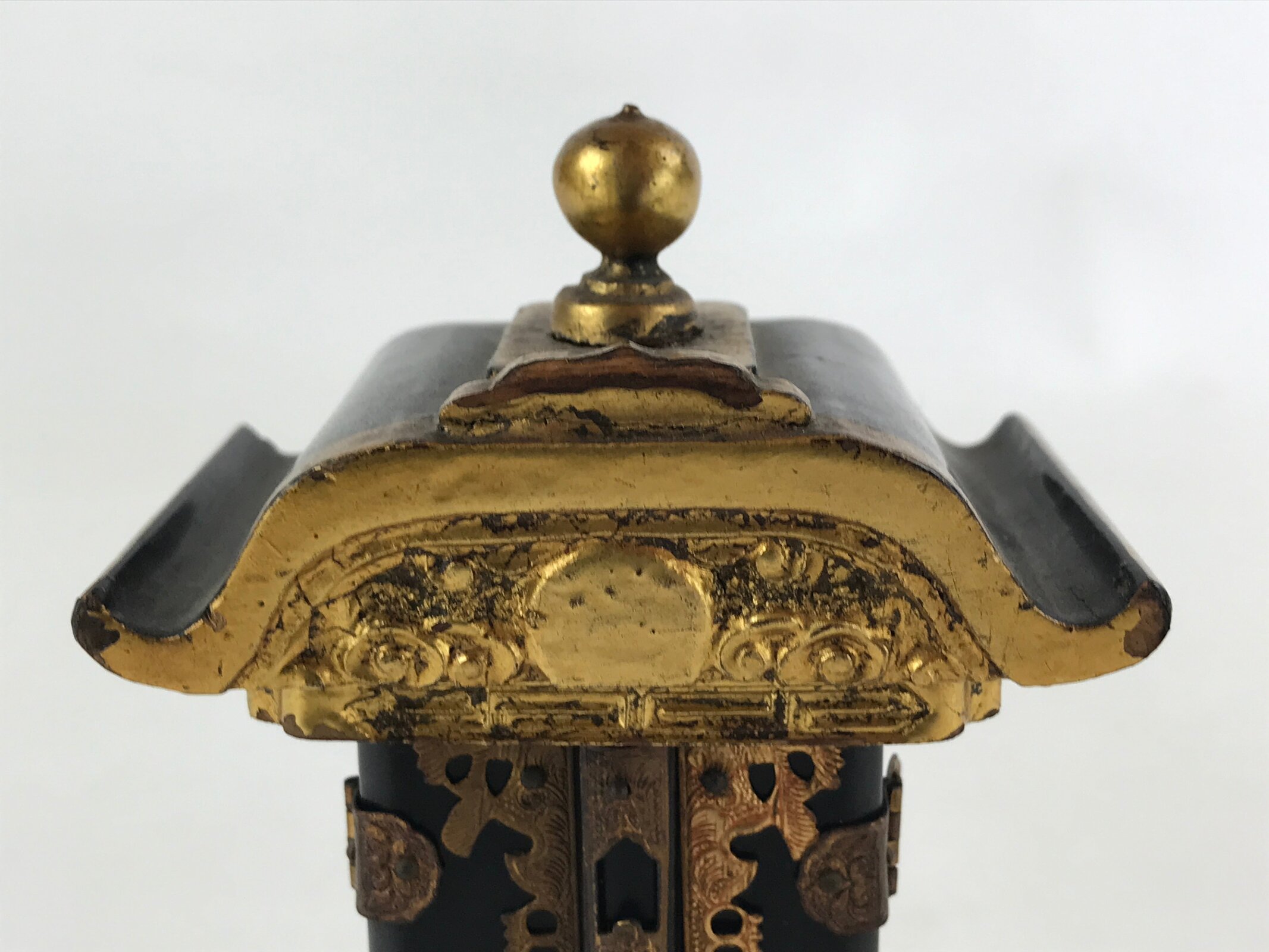 Japanese Buddhist Altar Mortuary Tablet Vtg Gold Black Wood Lacquer Ihai BA135