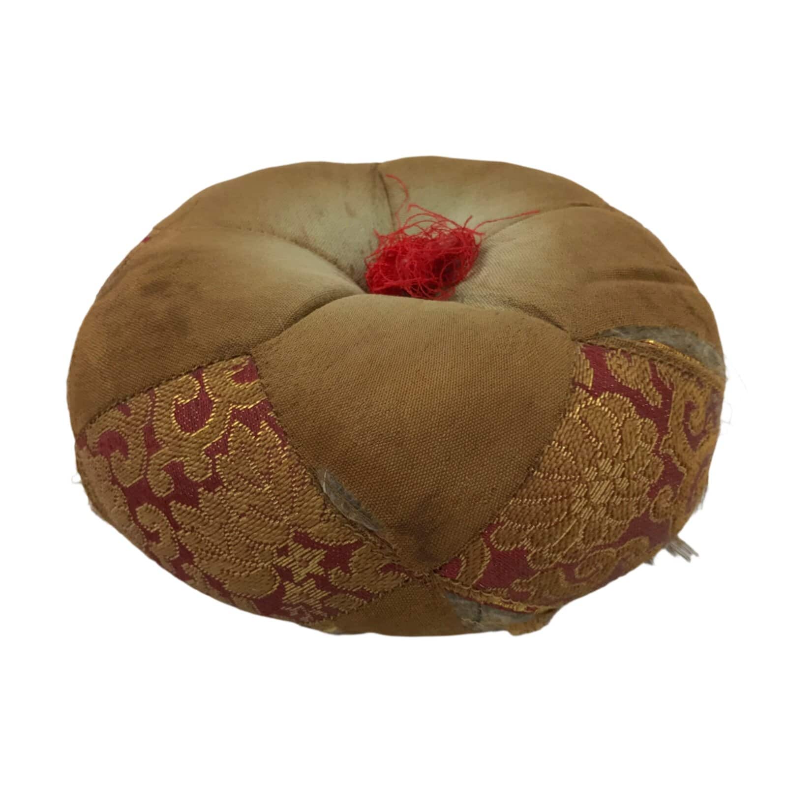 Japanese Buddhist Altar Orin Bell Singing Bowl Fabric Pillow Vtg Red Brown BA539