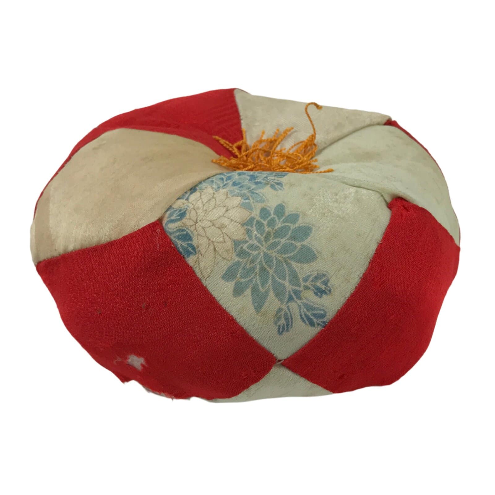 Japanese Buddhist Altar Orin Bell Singing Bowl Fabric Pillow Vtg Red Silk BA541