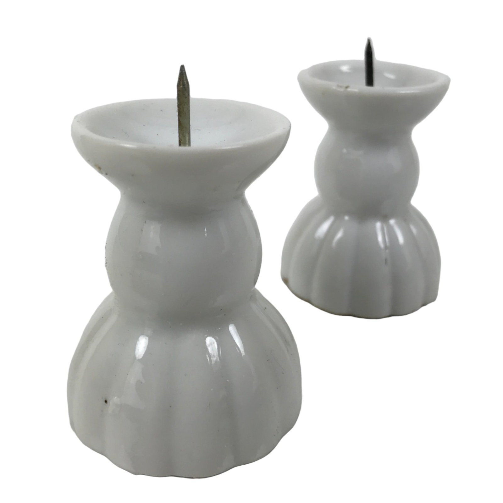Japanese Buddhist Altar Porcelain Candle Stand 2pcs Shokudai Simple White BA827