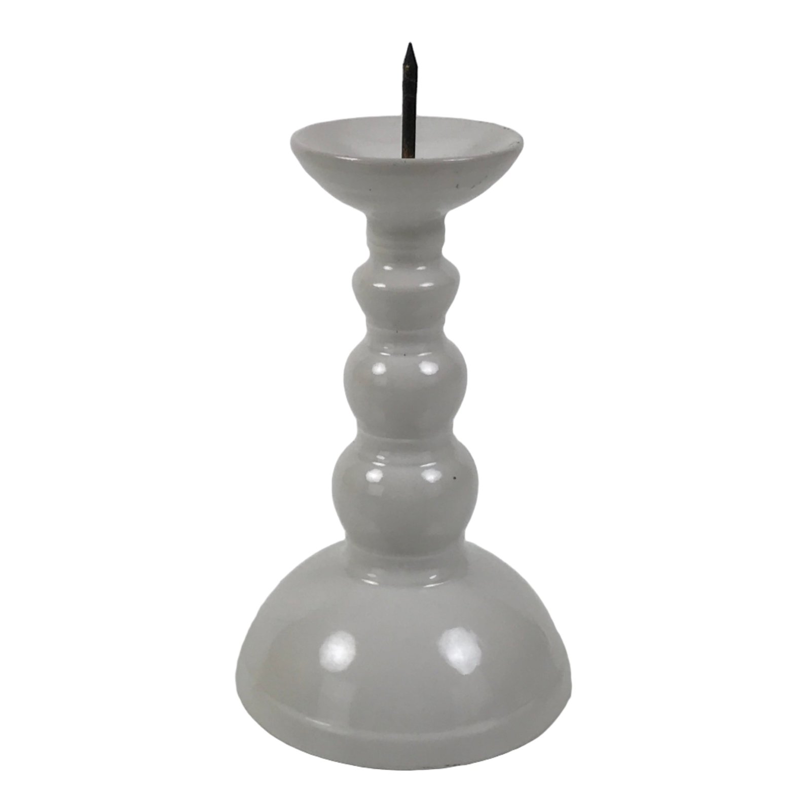 Japanese Buddhist Altar Porcelain Candle Stand Vtg Shokudai Simple White BA792
