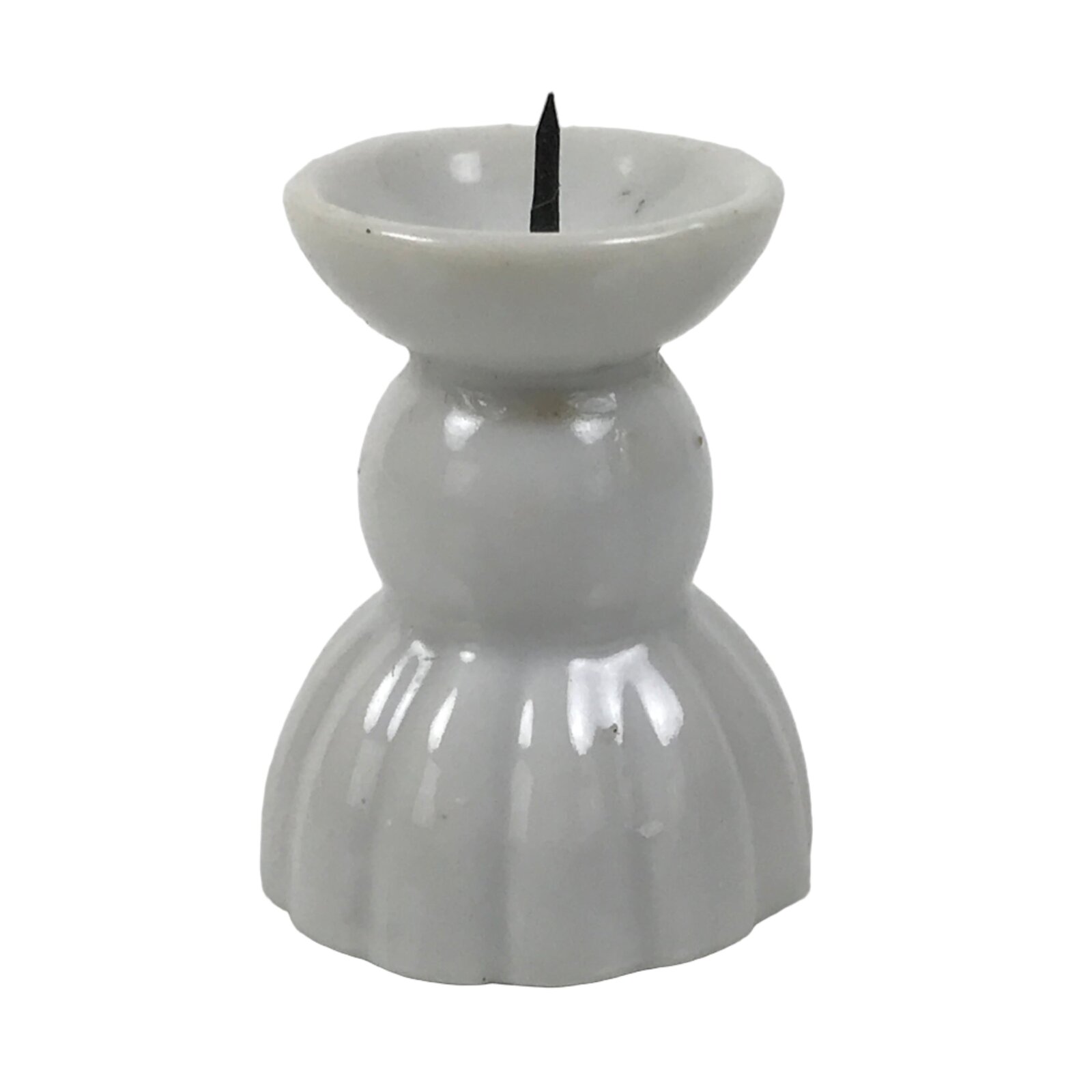 Japanese Buddhist Altar Porcelain Candle Stand Vtg Shokudai Simple White BA794