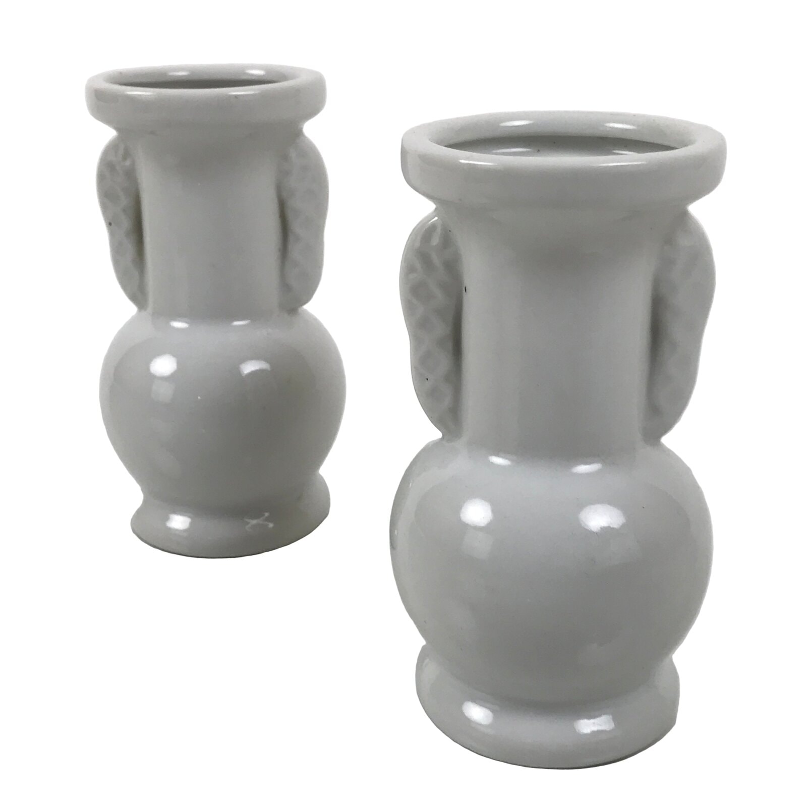 Japanese Buddhist Altar Porcelain Flower Vase Vtg Hanatate 2pcs White BA802