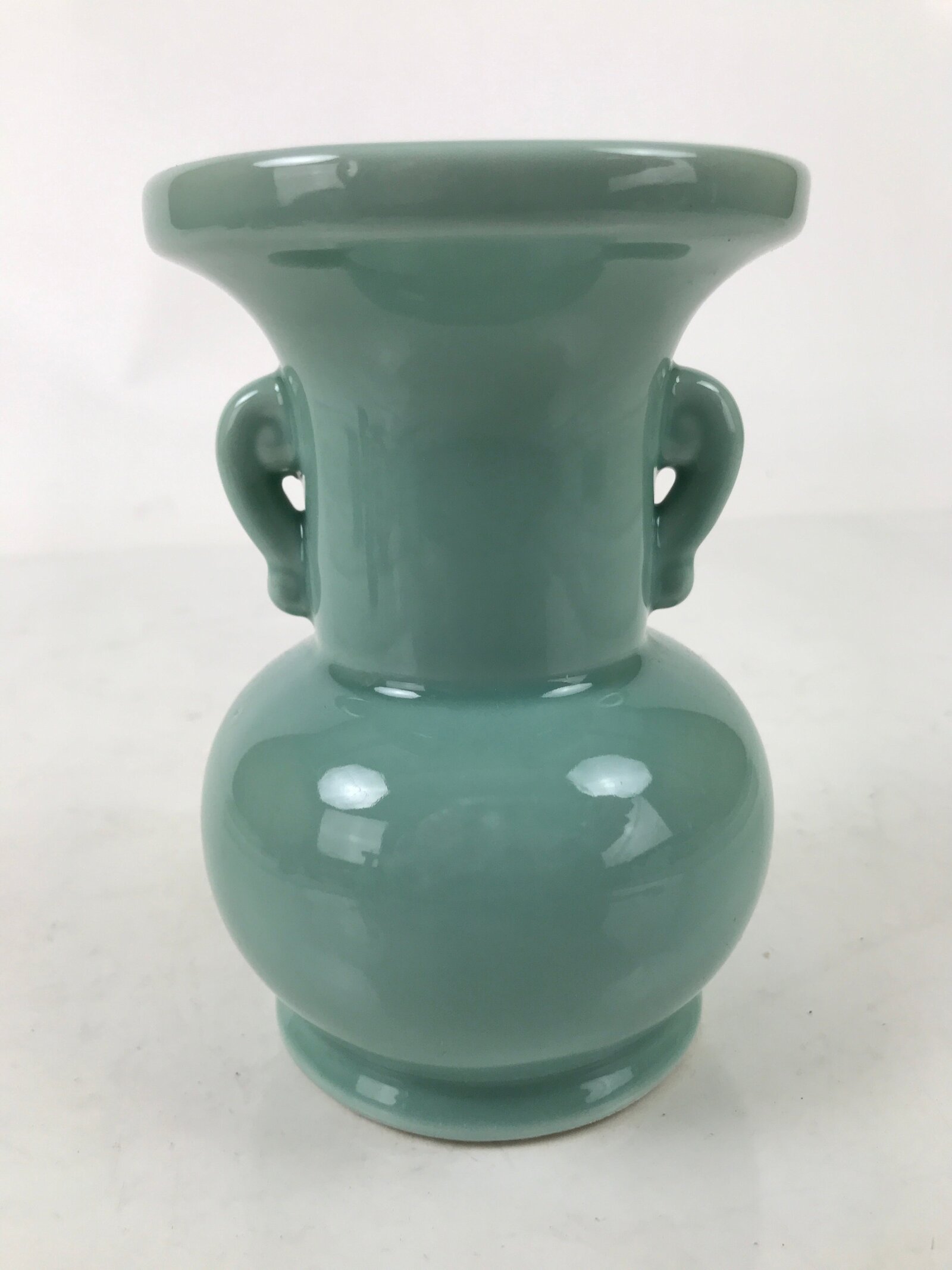 Japanese Buddhist Altar Porcelain Flower Vase Vtg Hanatate Celadon Blue BA537