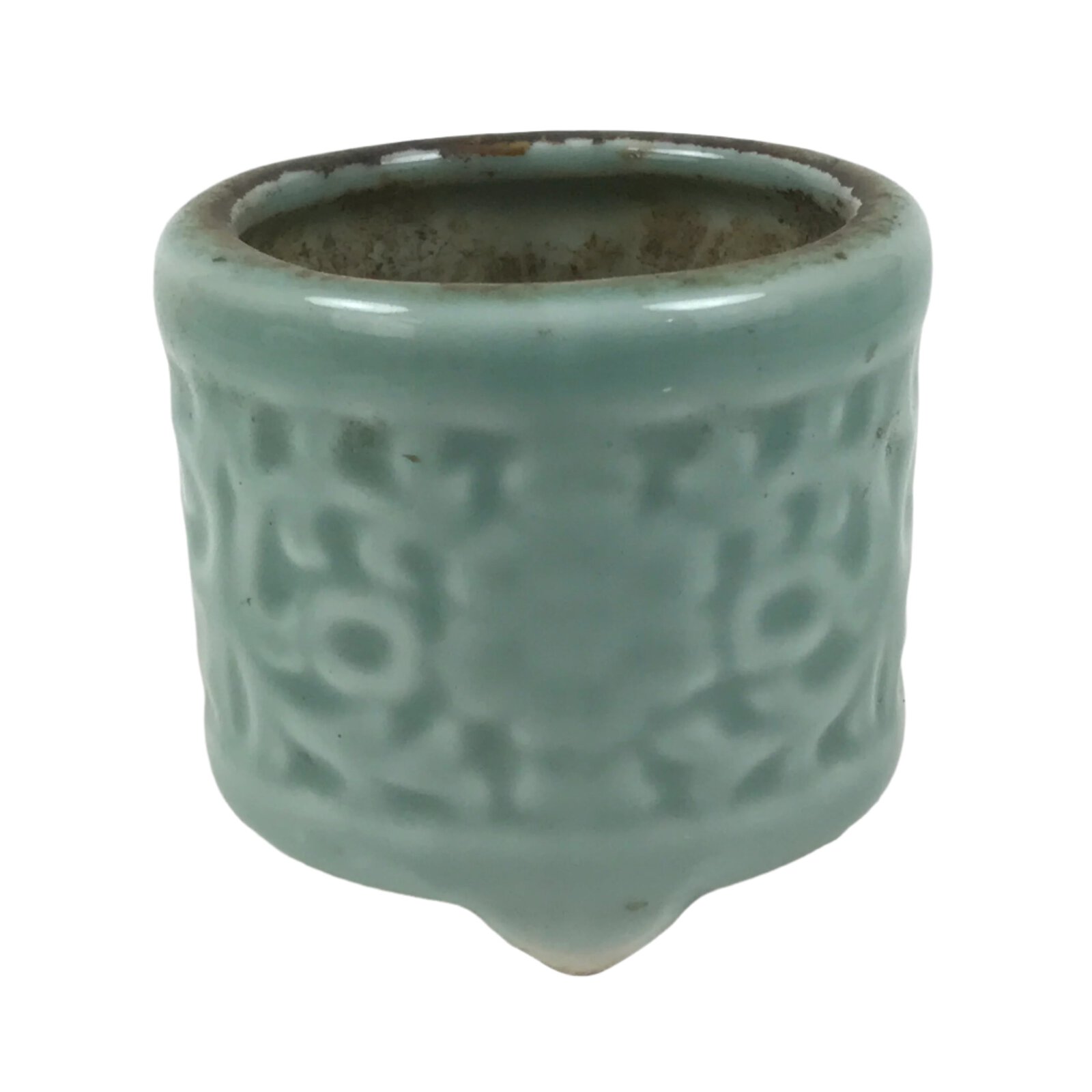 Japanese Buddhist Altar Porcelain Incense Burner Koro Vtg Celadon Blue BA665