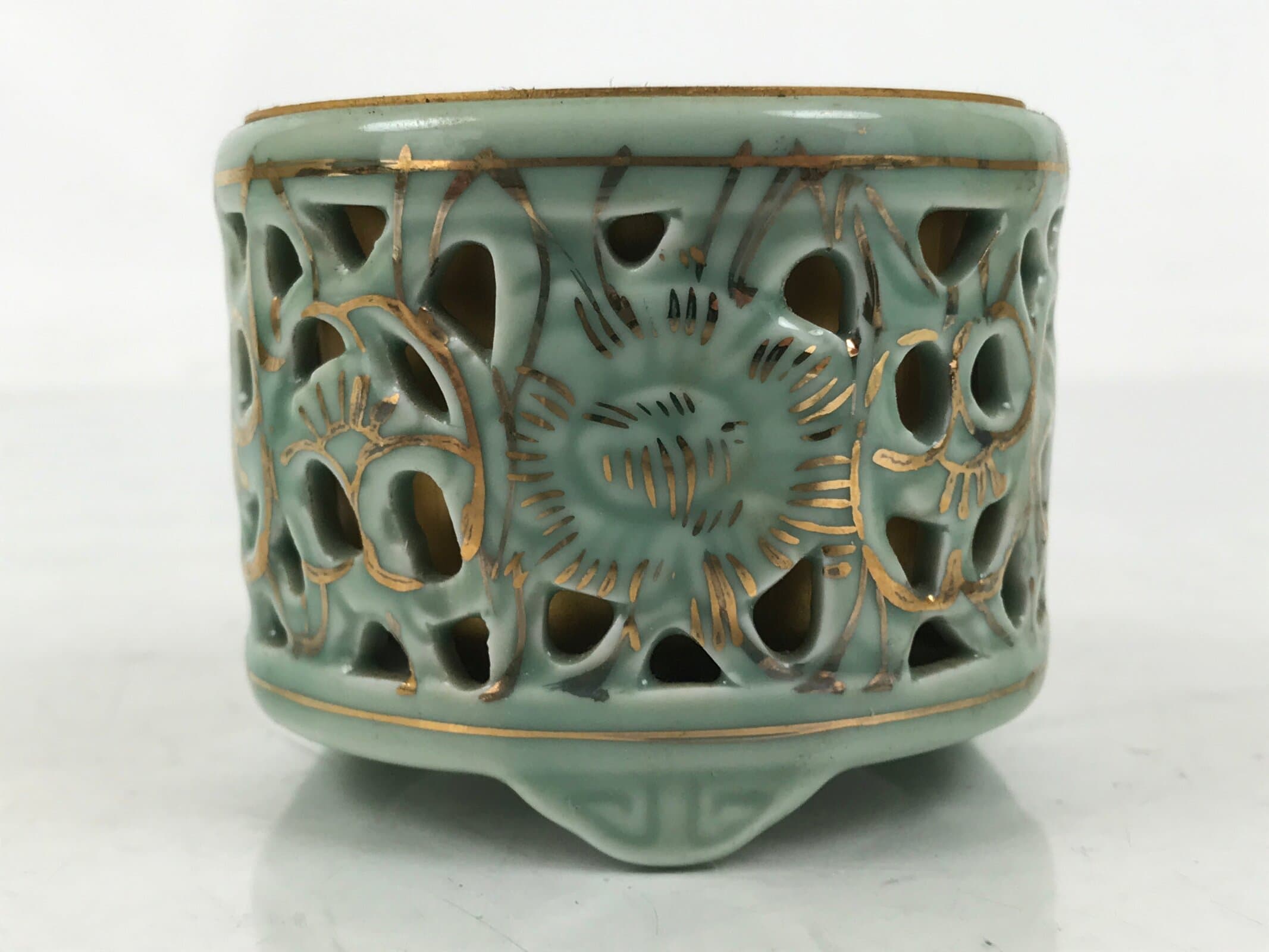 Japanese Buddhist Altar Porcelain Incense Burner Koro Vtg Celadon Blue BA666