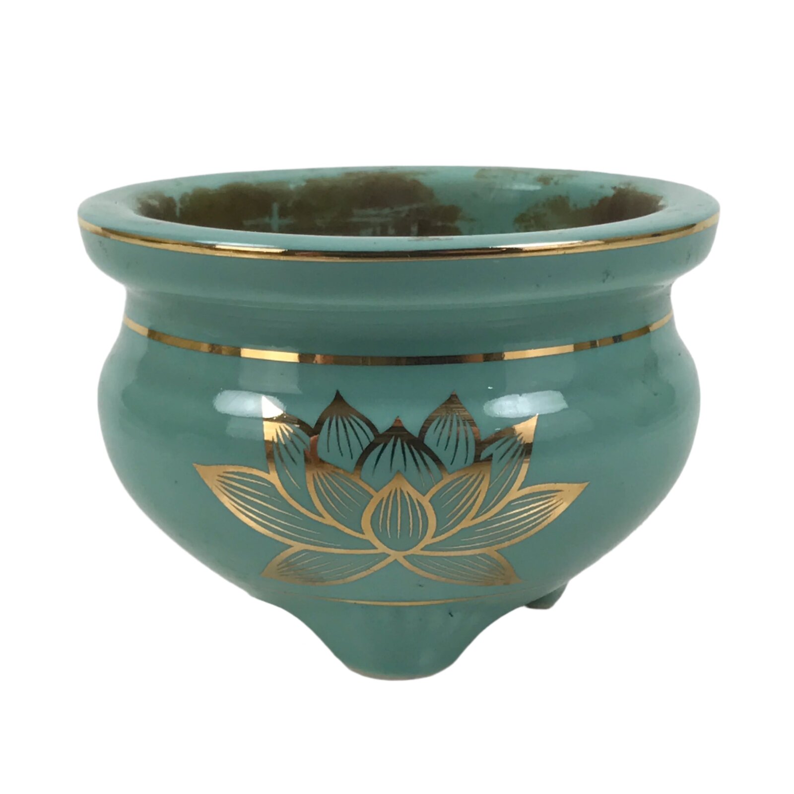 Japanese Buddhist Altar Porcelain Incense Burner Koro Vtg Celadon Lotus BA664