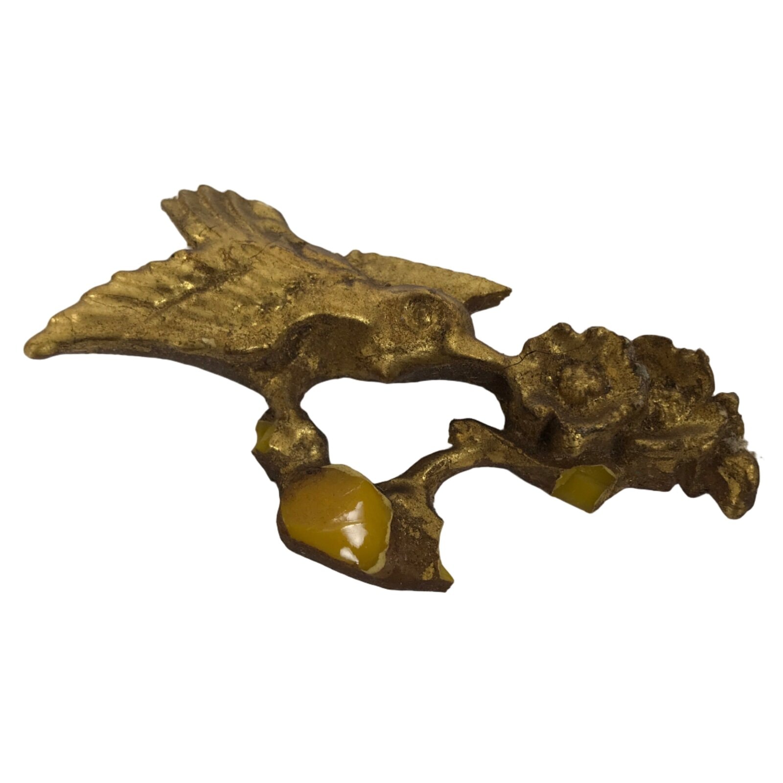 Japanese Buddhist Altar Resin Decor Butsudan Spare Part Vtg Bird Plum Gold BA752