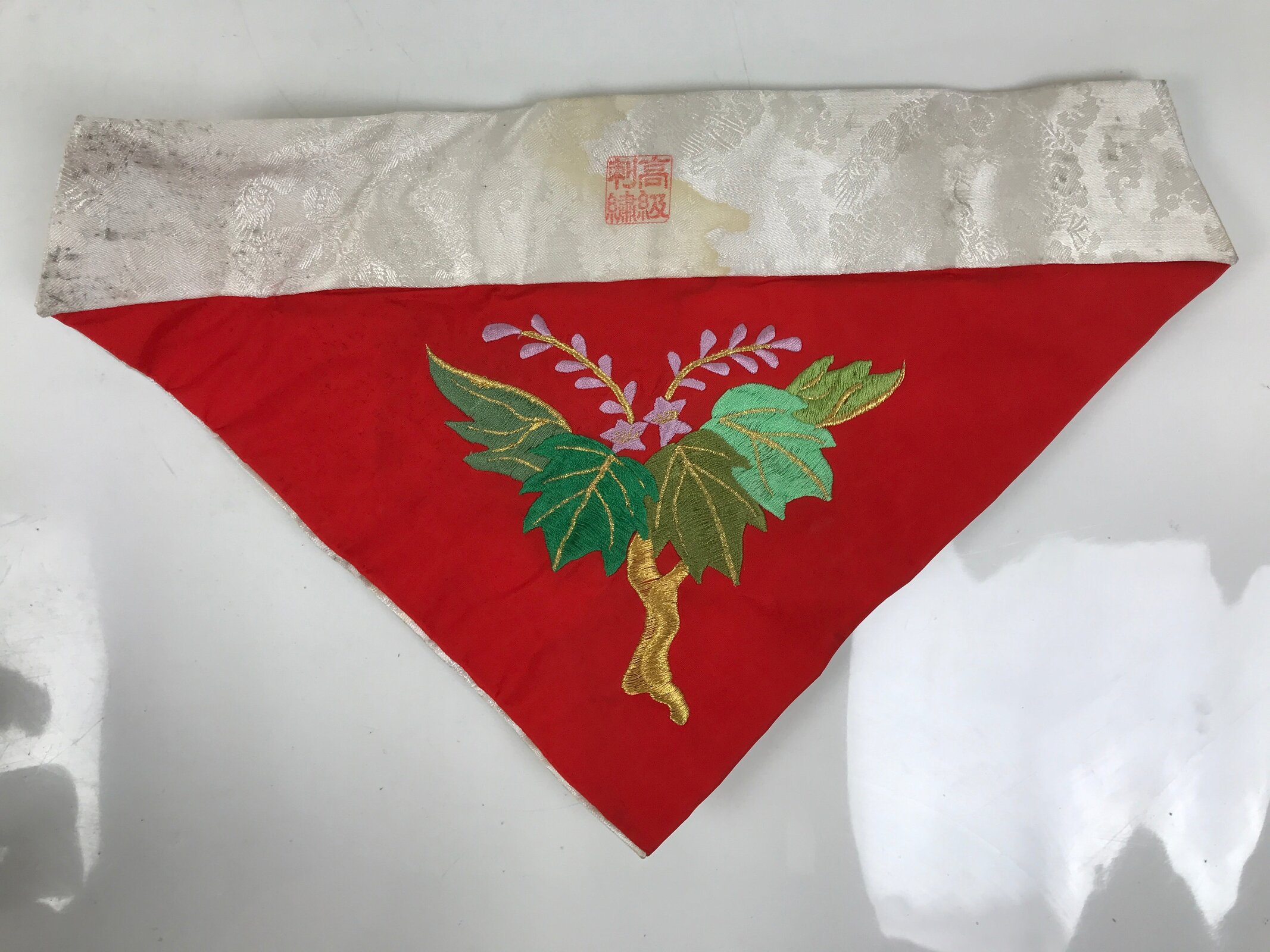 Japanese Buddhist Altar Silk Table Cloth Uchishiki Embroidered Floral Leaf UC32