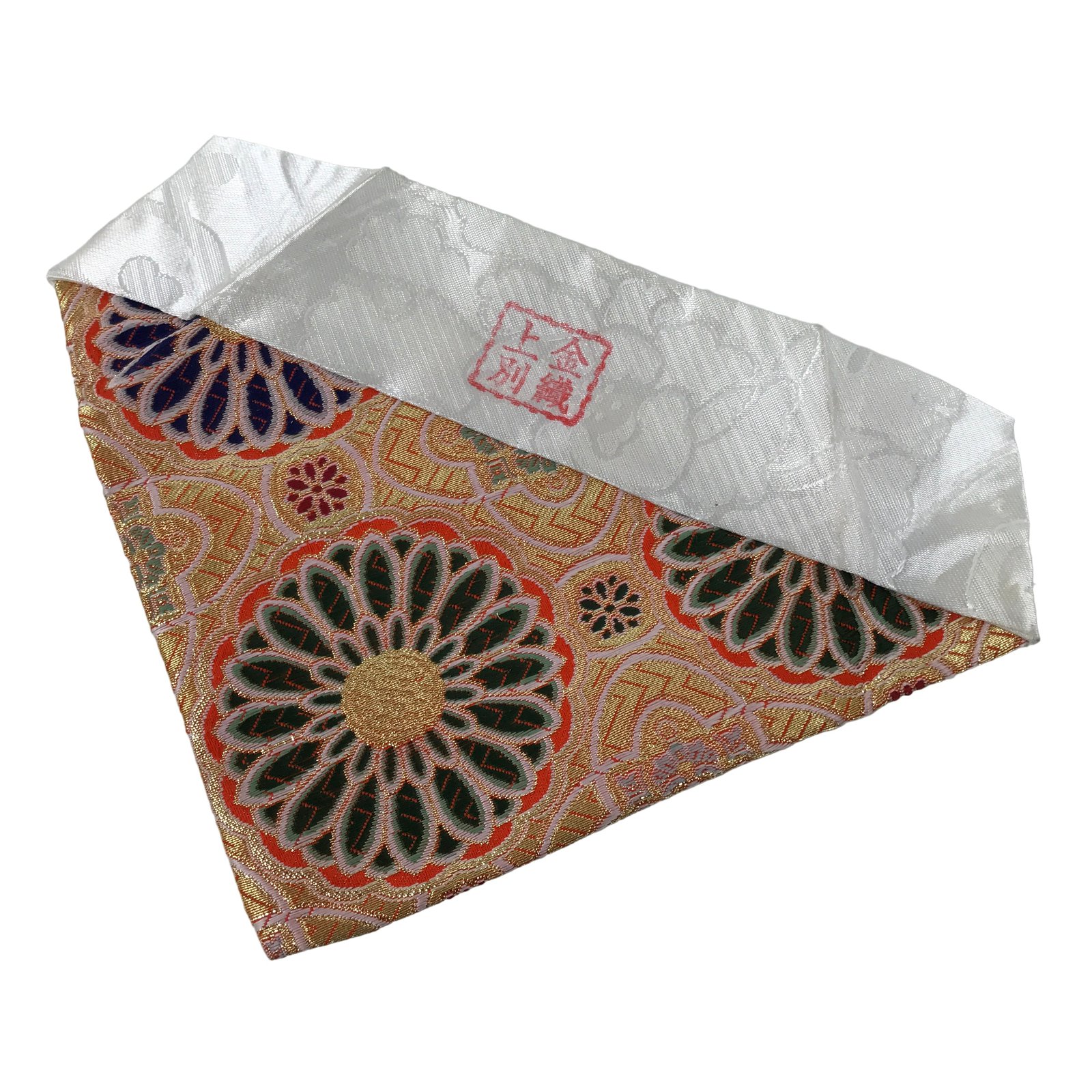 Japanese Buddhist Altar Silk Table Cloth Uchishiki Orange Gold Kiku Flower UC37