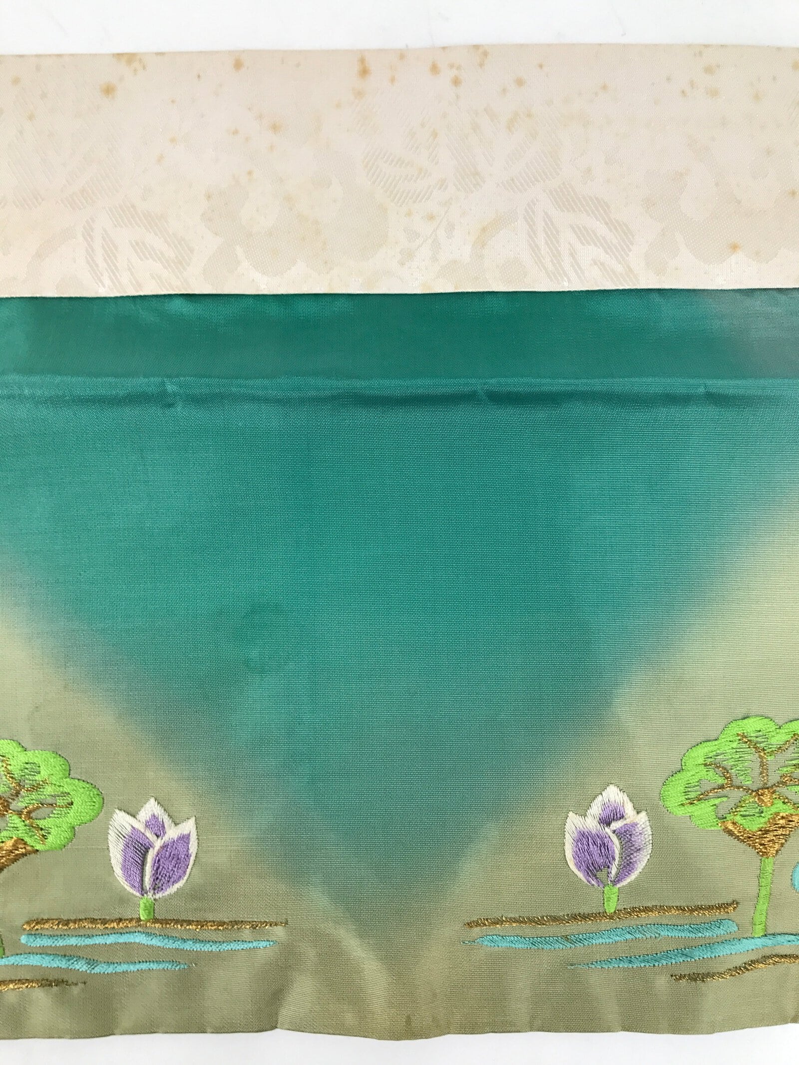 Japanese Buddhist Altar Silk Table Cloth Uchishiki Vtg Lotus Pond Blue Pink UC23