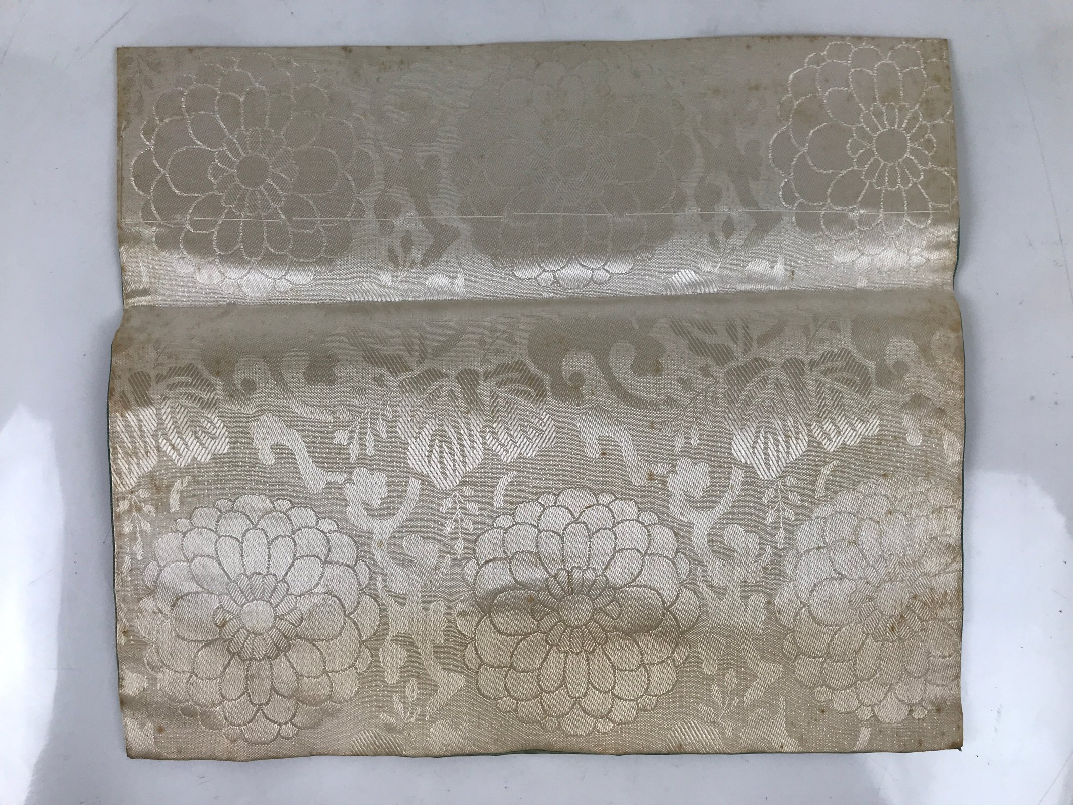 Japanese Buddhist Altar Silk Table Cloth Uchishiki Vtg Lotus Pond Blue Pink UC23