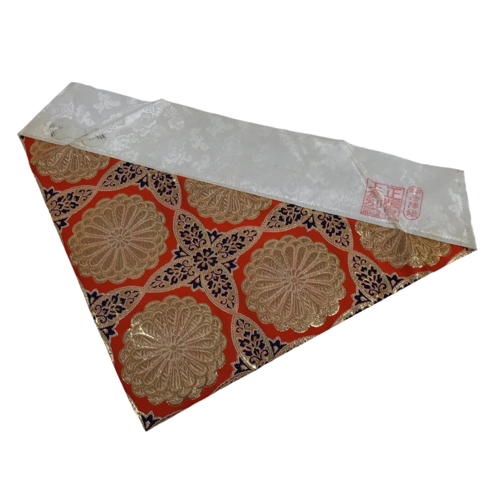Japanese Buddhist Altar Silk Table Cloth Uchishiki Vtg Orange Gold Flower UC1