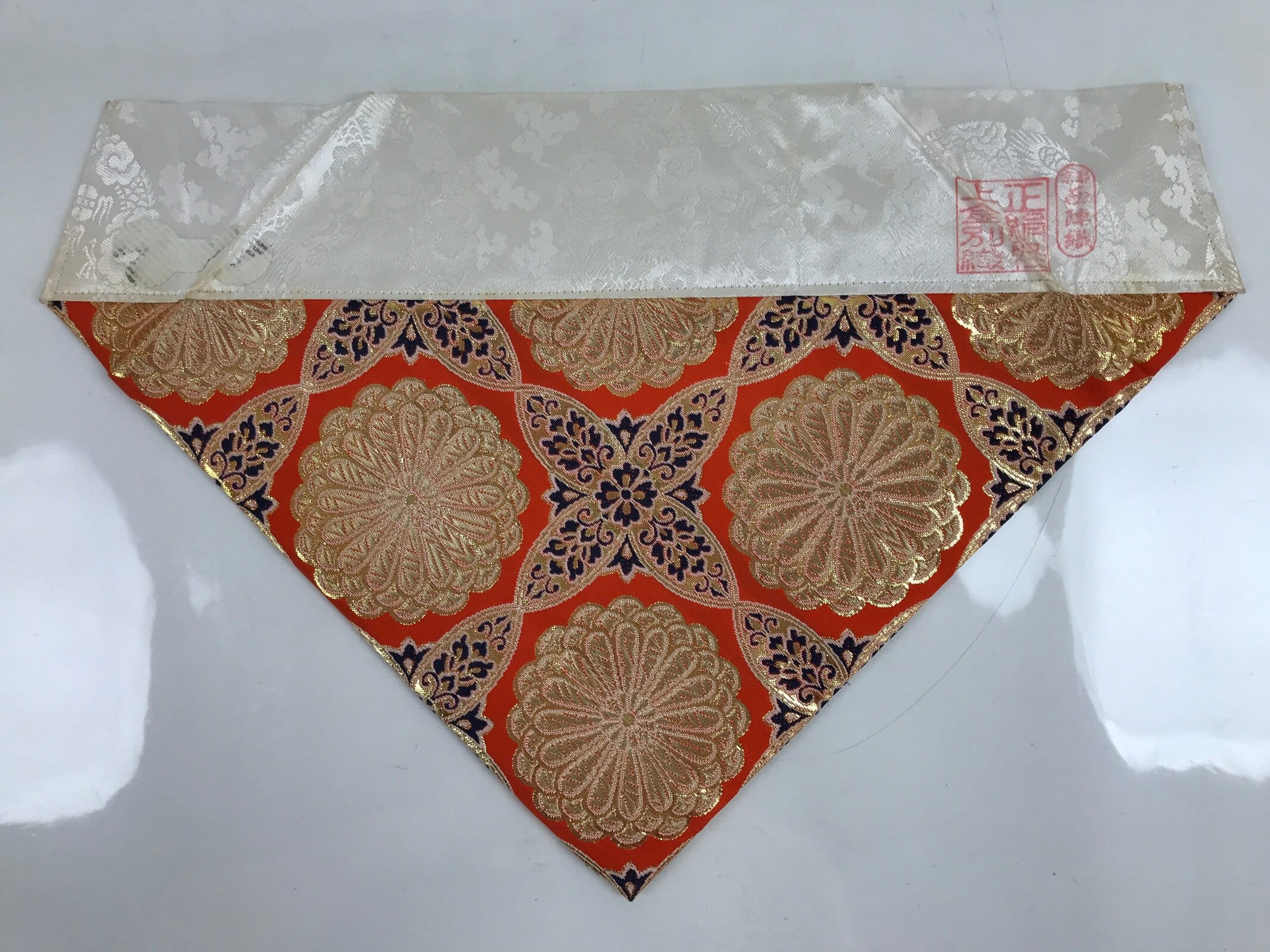 Japanese Buddhist Altar Silk Table Cloth Uchishiki Vtg Orange Gold Flower UC1