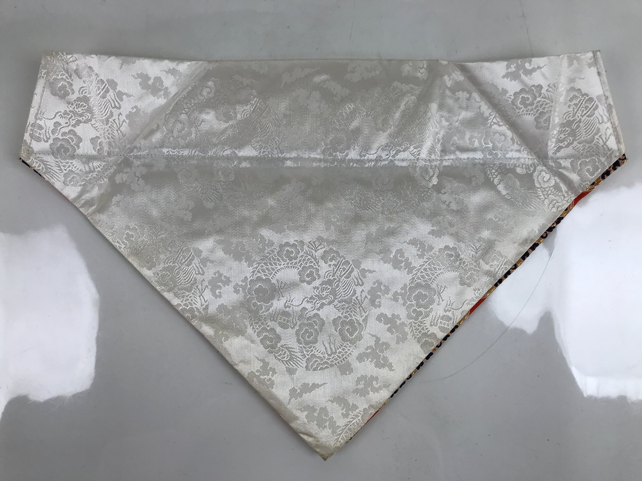 Japanese Buddhist Altar Silk Table Cloth Uchishiki Vtg Orange Gold Flower UC1