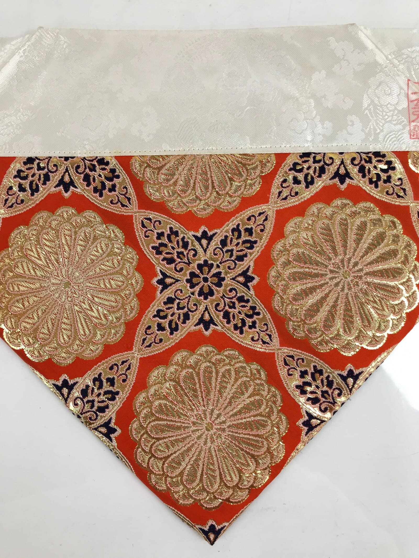 Japanese Buddhist Altar Silk Table Cloth Uchishiki Vtg Orange Gold Flower UC1